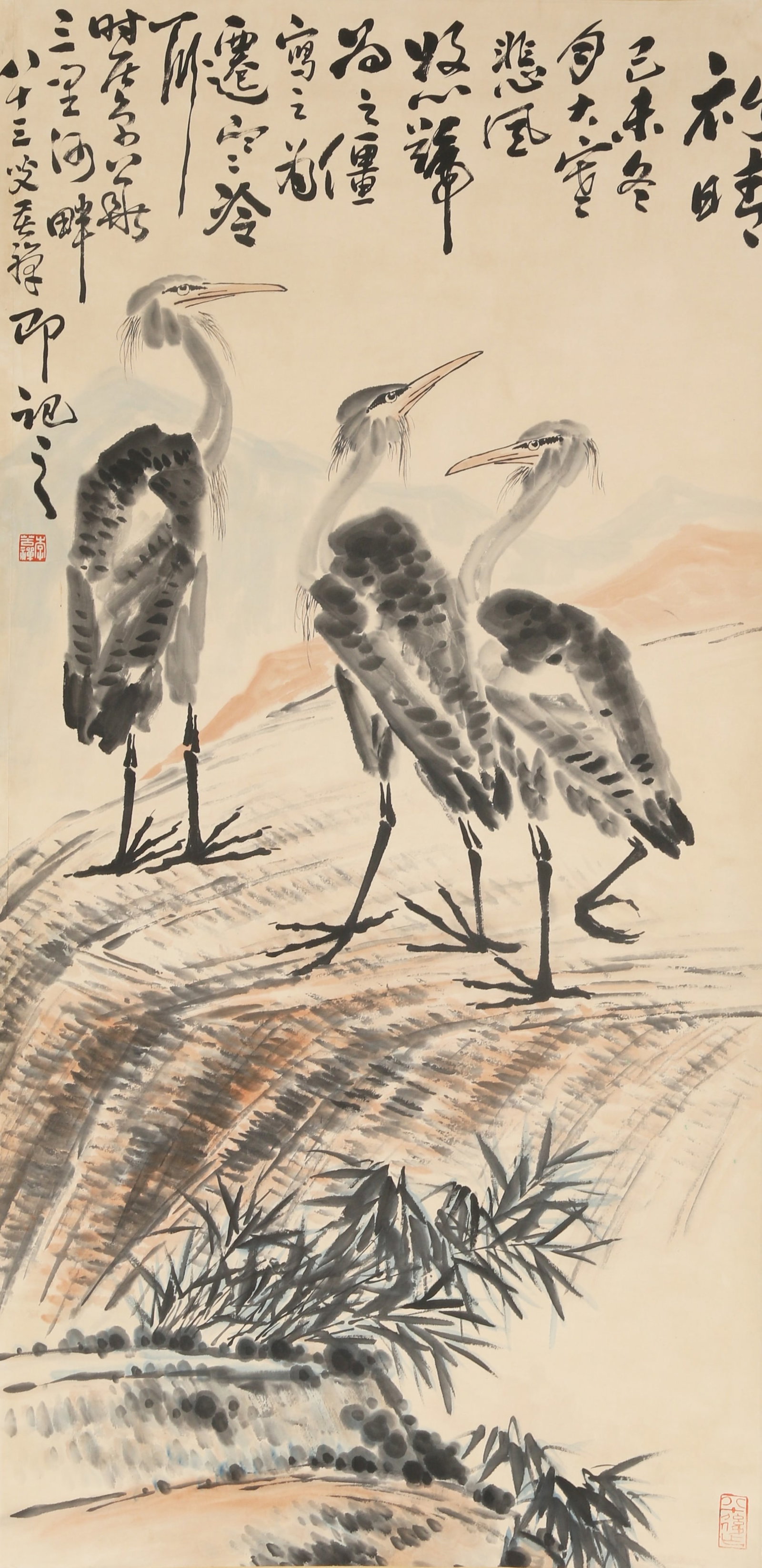 A PAPER PAINTING OF POETRY AND TEXT BY LI KUCHAN.李苦禅: Paper painting of poetry and text by Li Kuchan.李苦禅