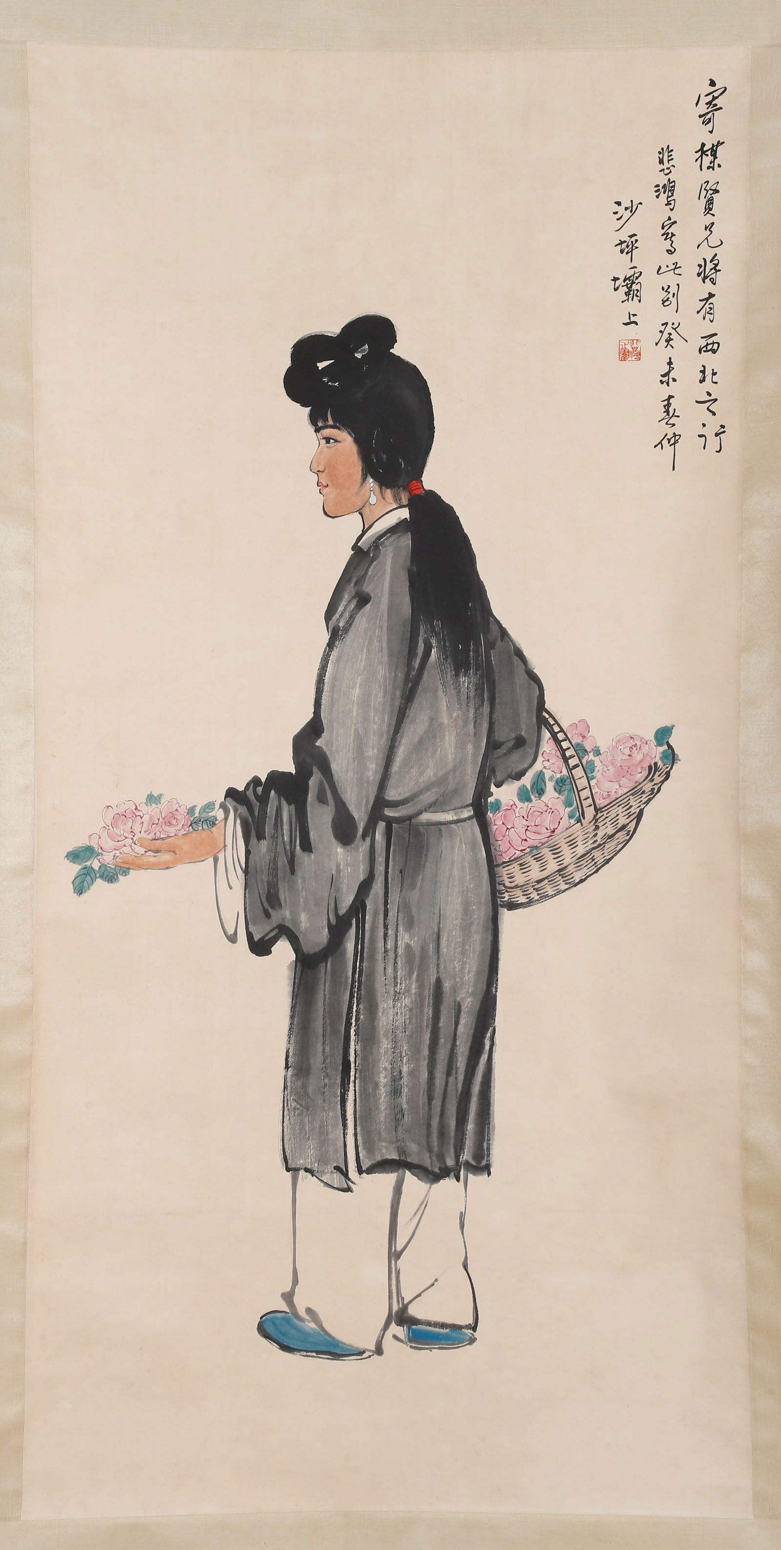 A PAPER PAINTING OF A LADY BY XU BEIHONG.徐悲鸿: Paper painting of a lady by Xu Beihong.徐悲鸿
