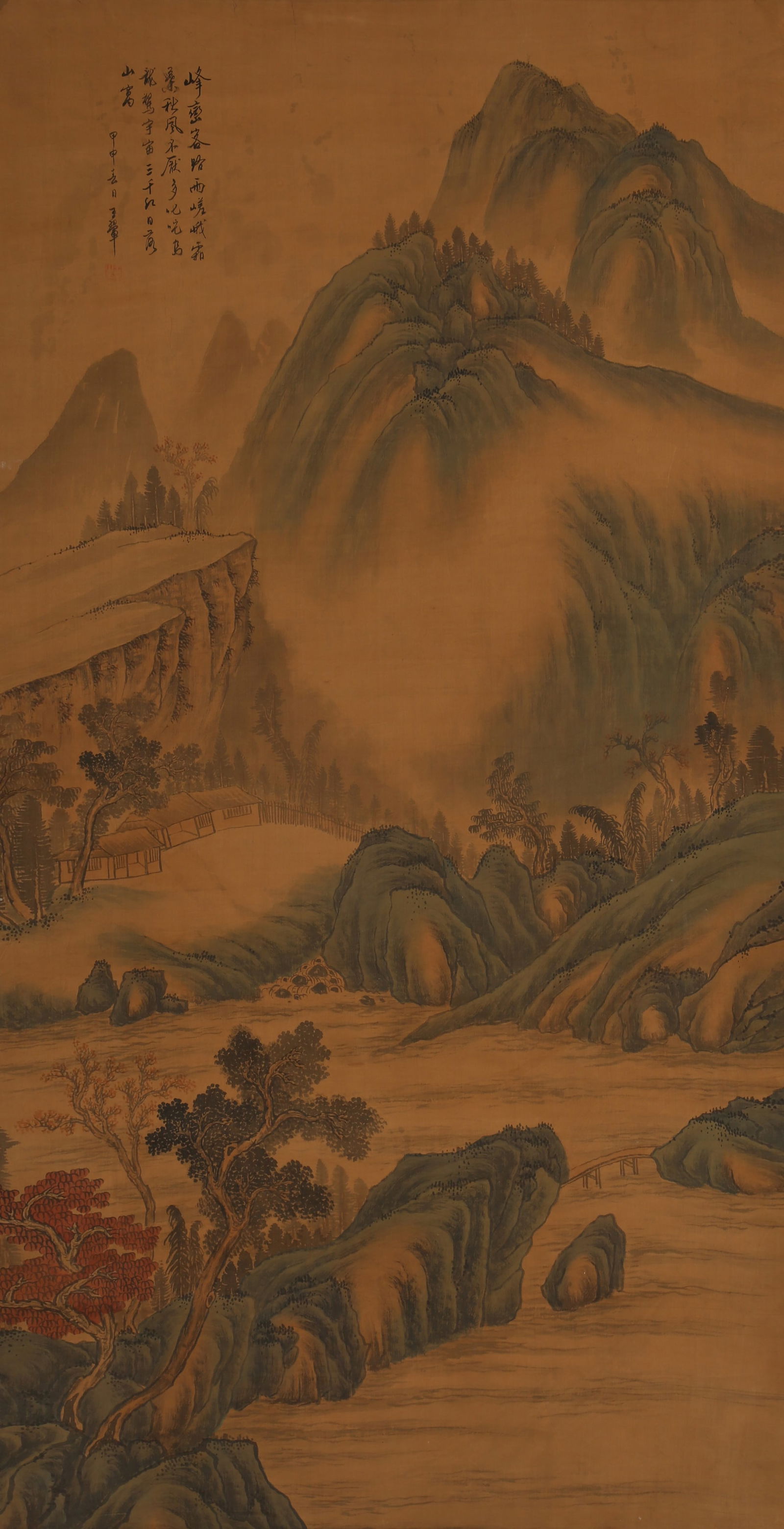 A SILK PAINTING OF LANDSCAPES BY WANG HUI.王翚: Silk painting of landscapes by Wang Hui.王翚