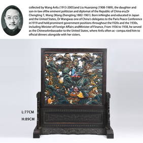 A ROSEWOOD POLYCHROME PAINTED LARGE SCREEN WITH ELEGANT GATHERING OF SCHOLARS SCENE (1 of 12)