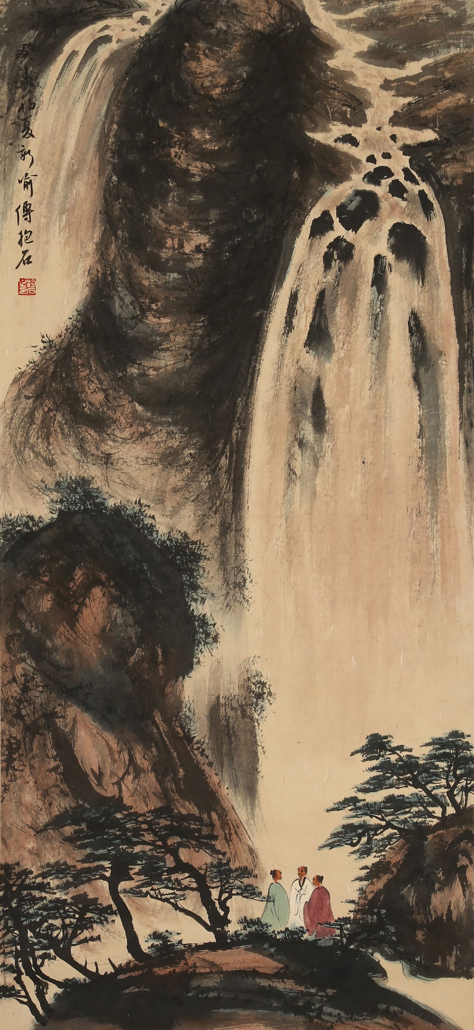 A PAPER PAINTING OF LANDSCAPE AND FIGURES BY FU BAOSHI.傅抱石: Paper Painting of Landscape and Figures by Fu Baoshi.傅抱石