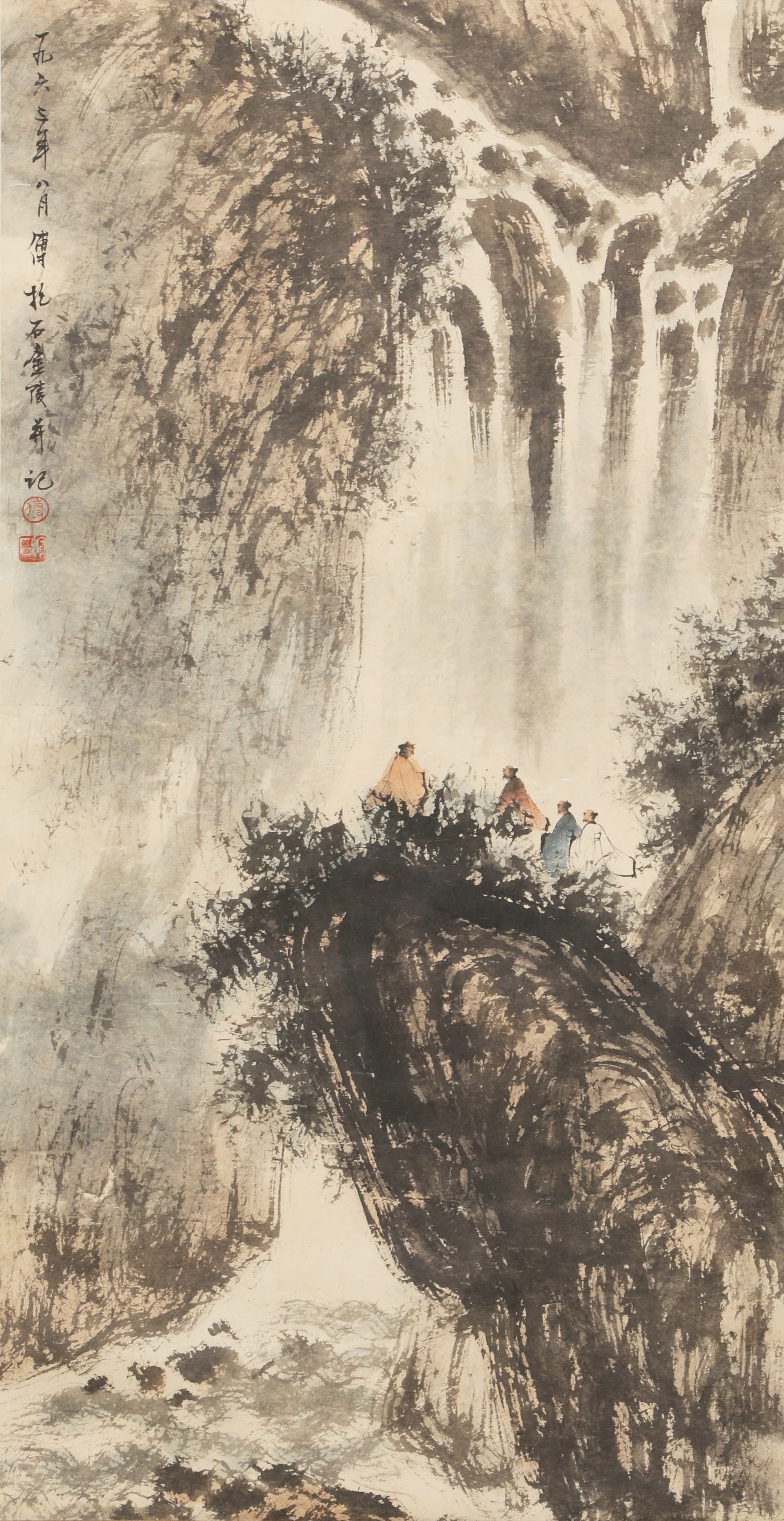 A LANDSCAPE PAINTING ON PAPER BY FU BAOSHI.傅抱石: Landscape painting on paper by Fu Baoshi.傅抱石
