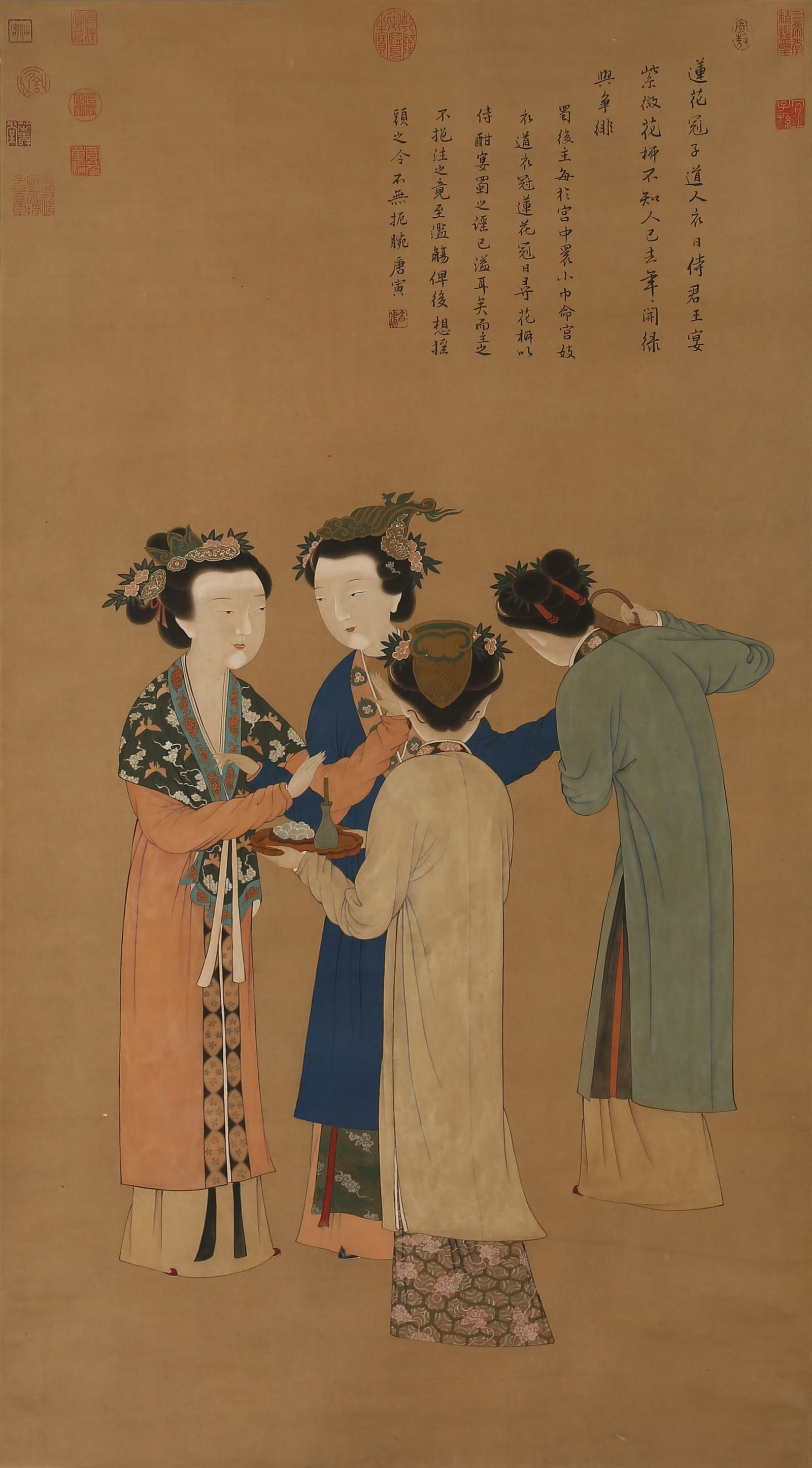 A SILK PAINTING OF FIGURES BY TANG BOHU.唐伯虎: Silk Painting of Figures by Tang Bohu.唐伯虎