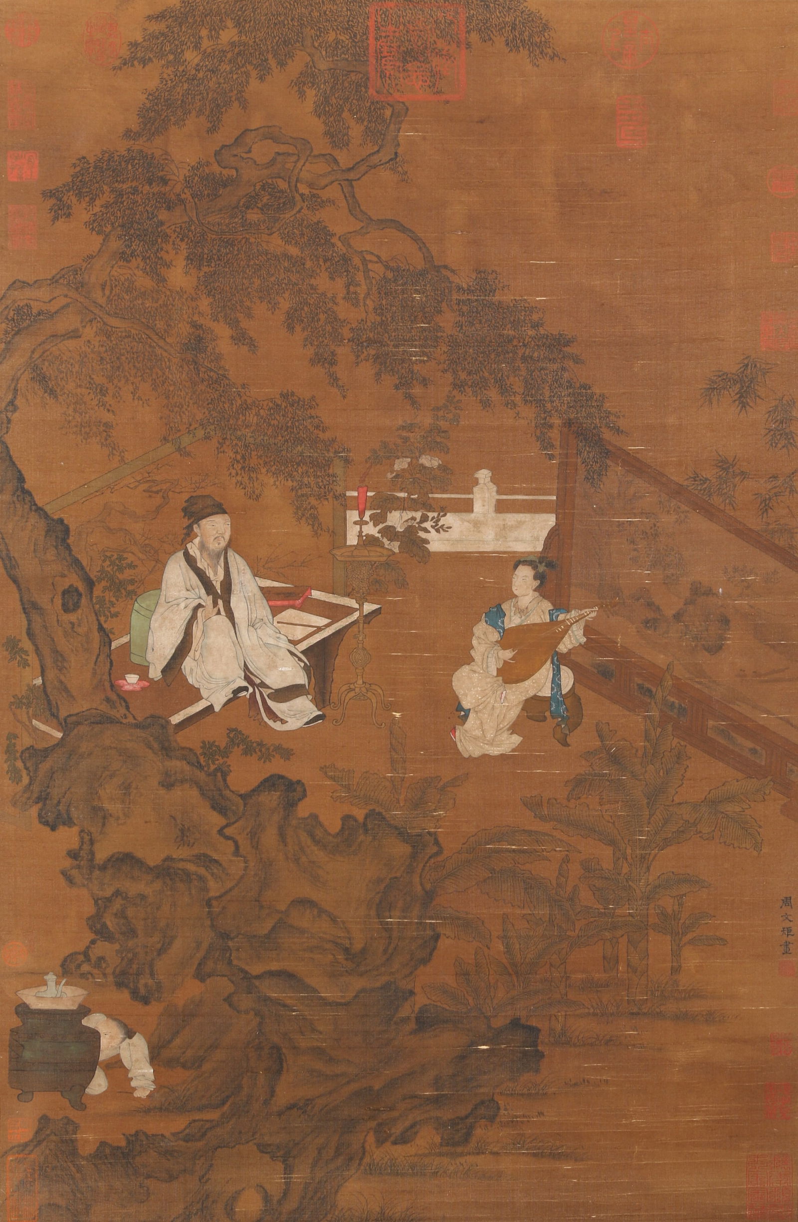 A FIGURAL PAINTING ON SILK BY ZHOU WENJU.周文矩 (1 of 14)