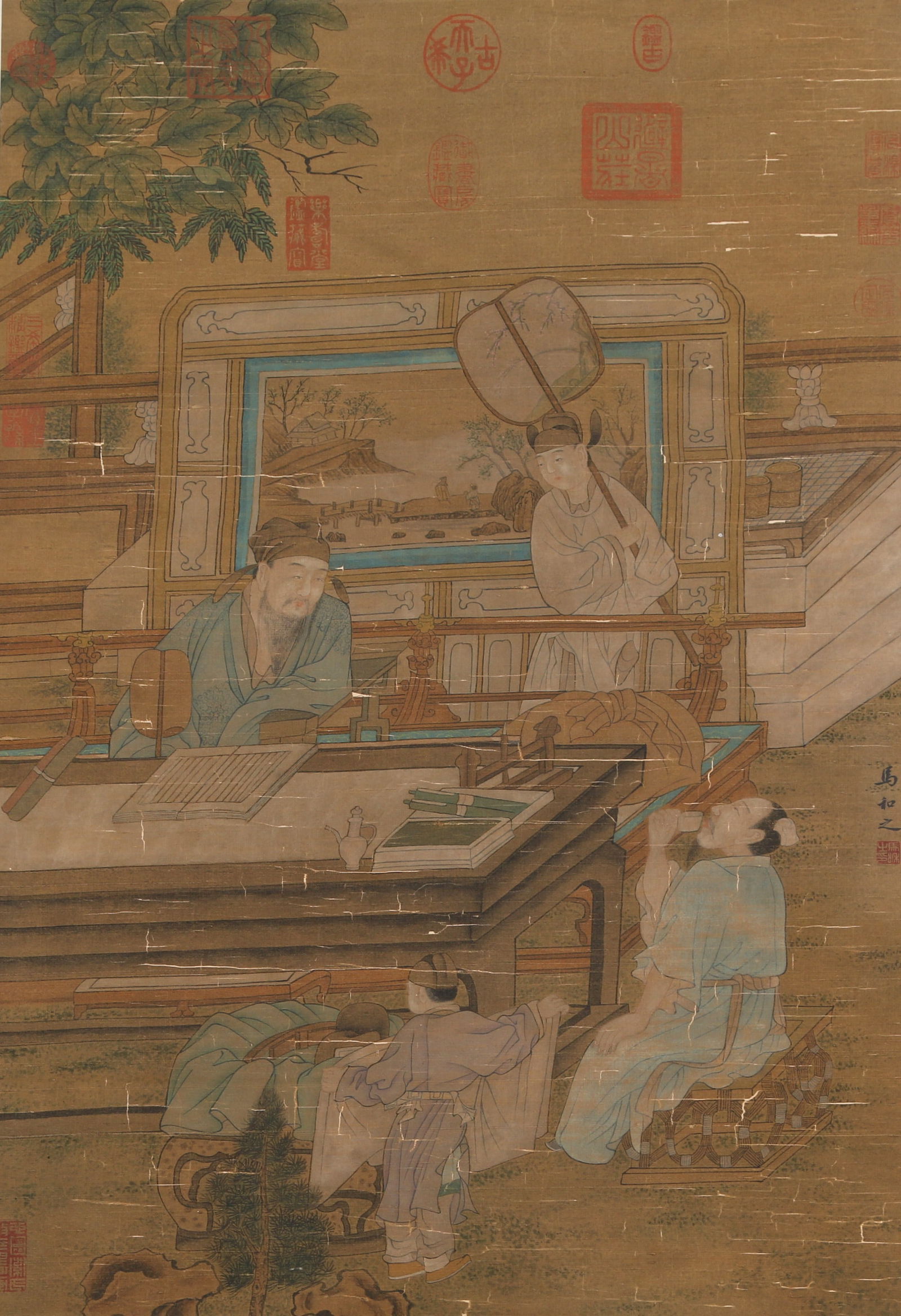 A FIGURE PAINTING ON SILK BY MA HEZHI.马和之: Figure Painting on Silk by Ma Hezhi.马和之