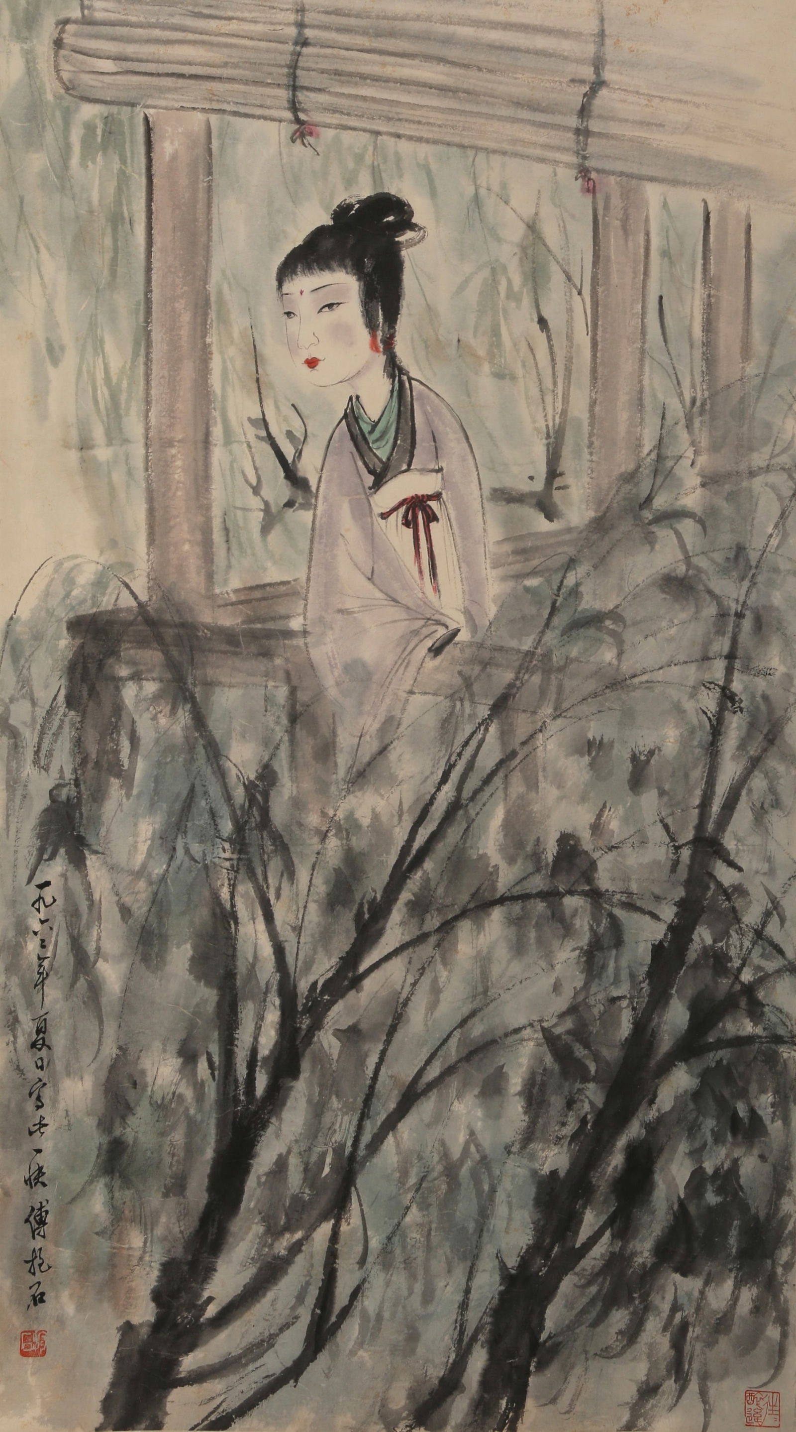 A FIGURE PAINTING ON PAPER BY FU BAOSHI.傅抱石: Figure Painting on Paper by Fu Baoshi.傅抱石