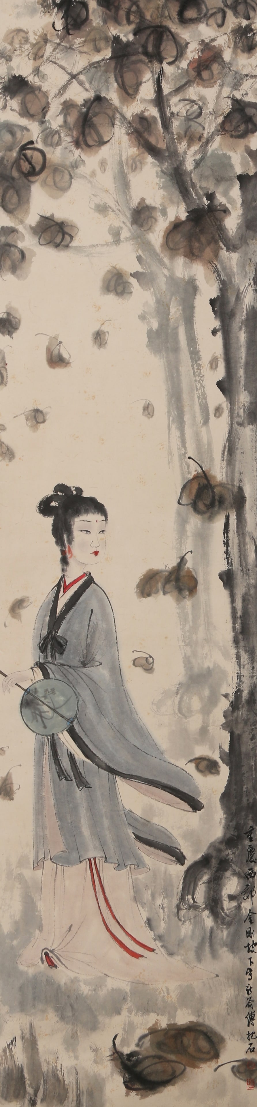 A ELEGANT LADY PAINTING ON PAPER BY FU BAOSHI.傅抱石: Elegant Lady Painting on Paper by Fu Baoshi.傅抱石