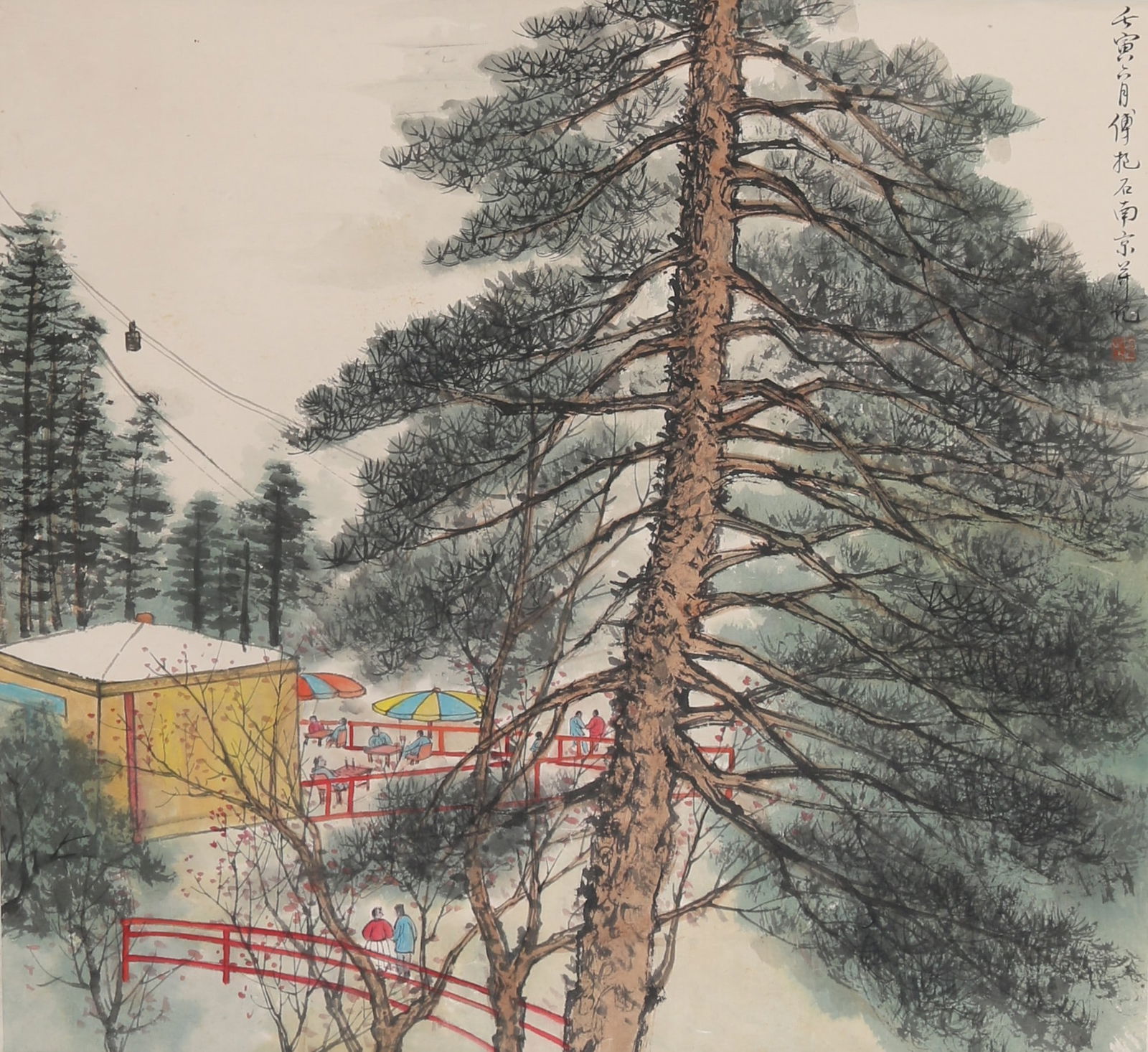 A SCENERY PAINTING (FRAMED) ON PAPER BY FU BAOSHI.傅抱石: Scenery painting (framed) on paper by Fu Baoshi.傅抱石