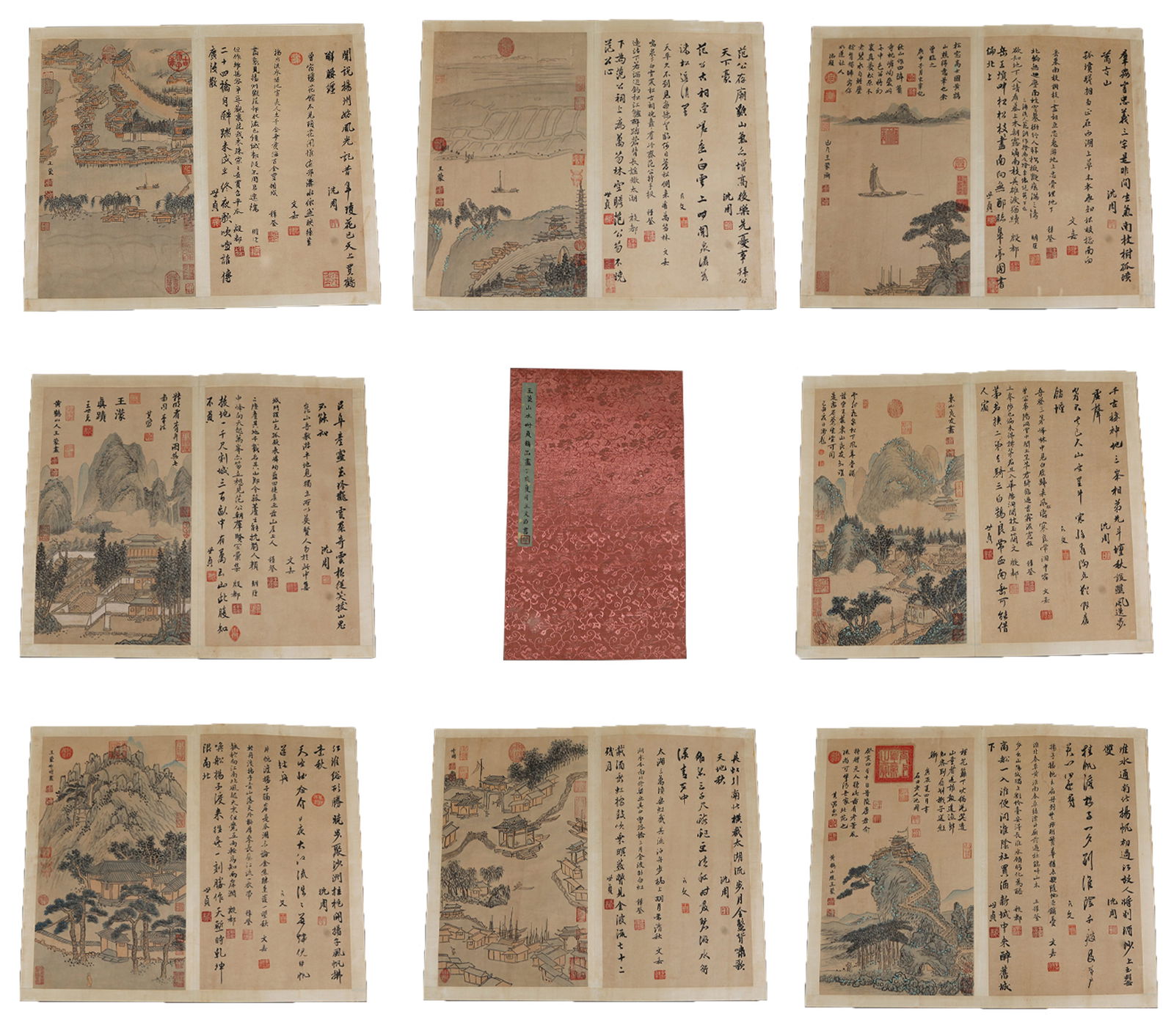 A LANDSCAPE ALBUM LEAVES ON PAPER BY WANG MENG (11 LEAVES).王蒙: Landscape Album Leaves on Paper by Wang Meng (11 leaves).王蒙
