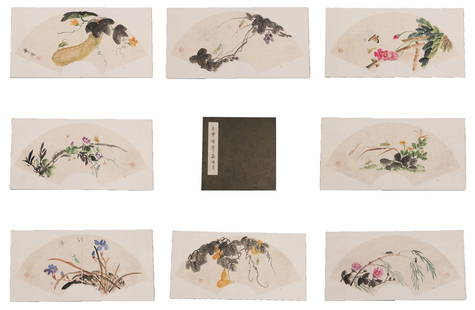 A GRASS AND INSECT PAINTING ALBUM LEAVES ON PAPER BY WANG XUETAO (10 LEAVES).王雪涛: Grass and Insect Painting Album Leaves on Paper by Wang Xuetao (10 leaves).王雪涛