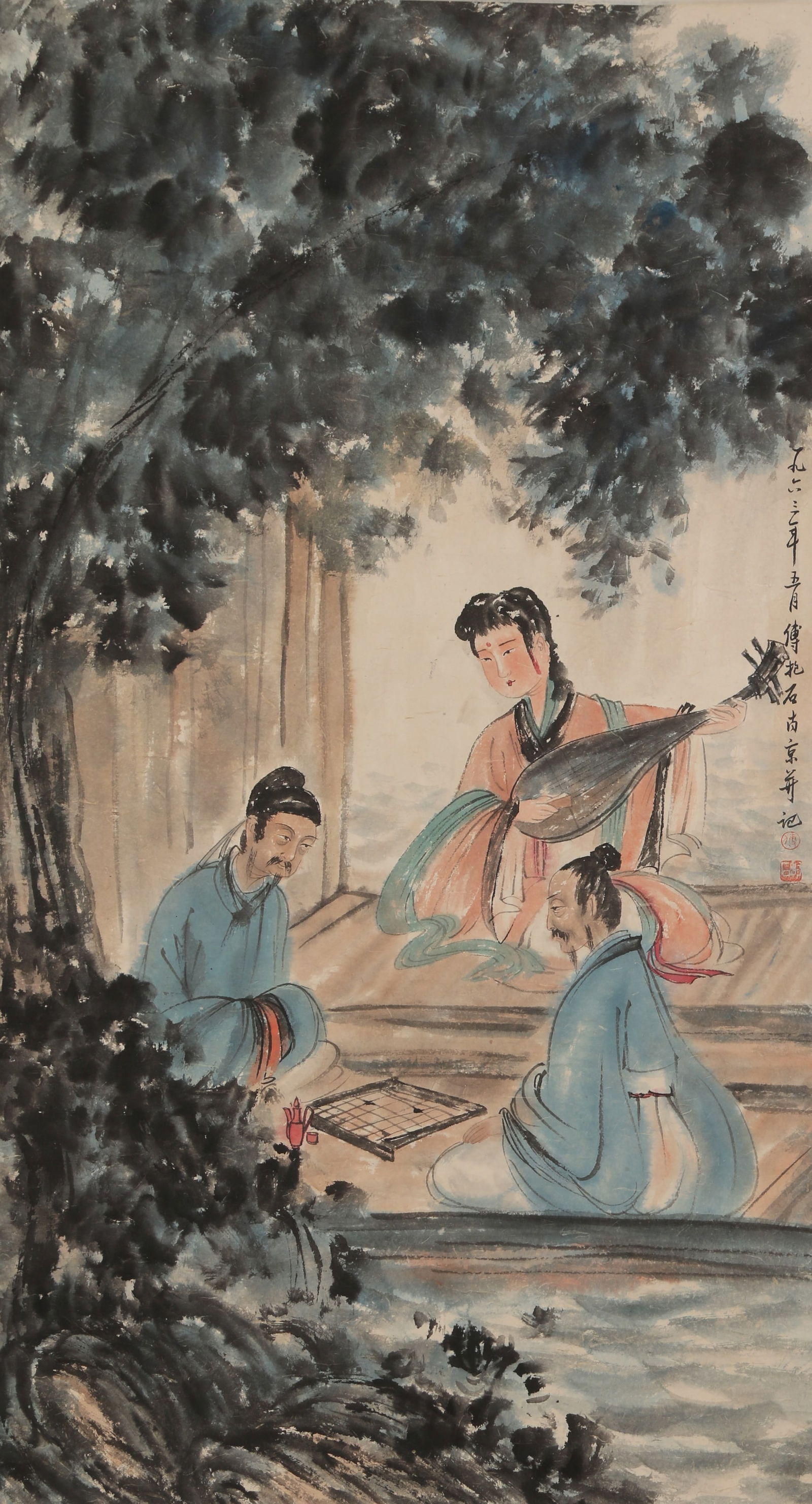 A FIGURE PAINTING ON PAPER BY FU BAOSHI.傅抱石: Figure Painting on Paper by Fu Baoshi.傅抱石