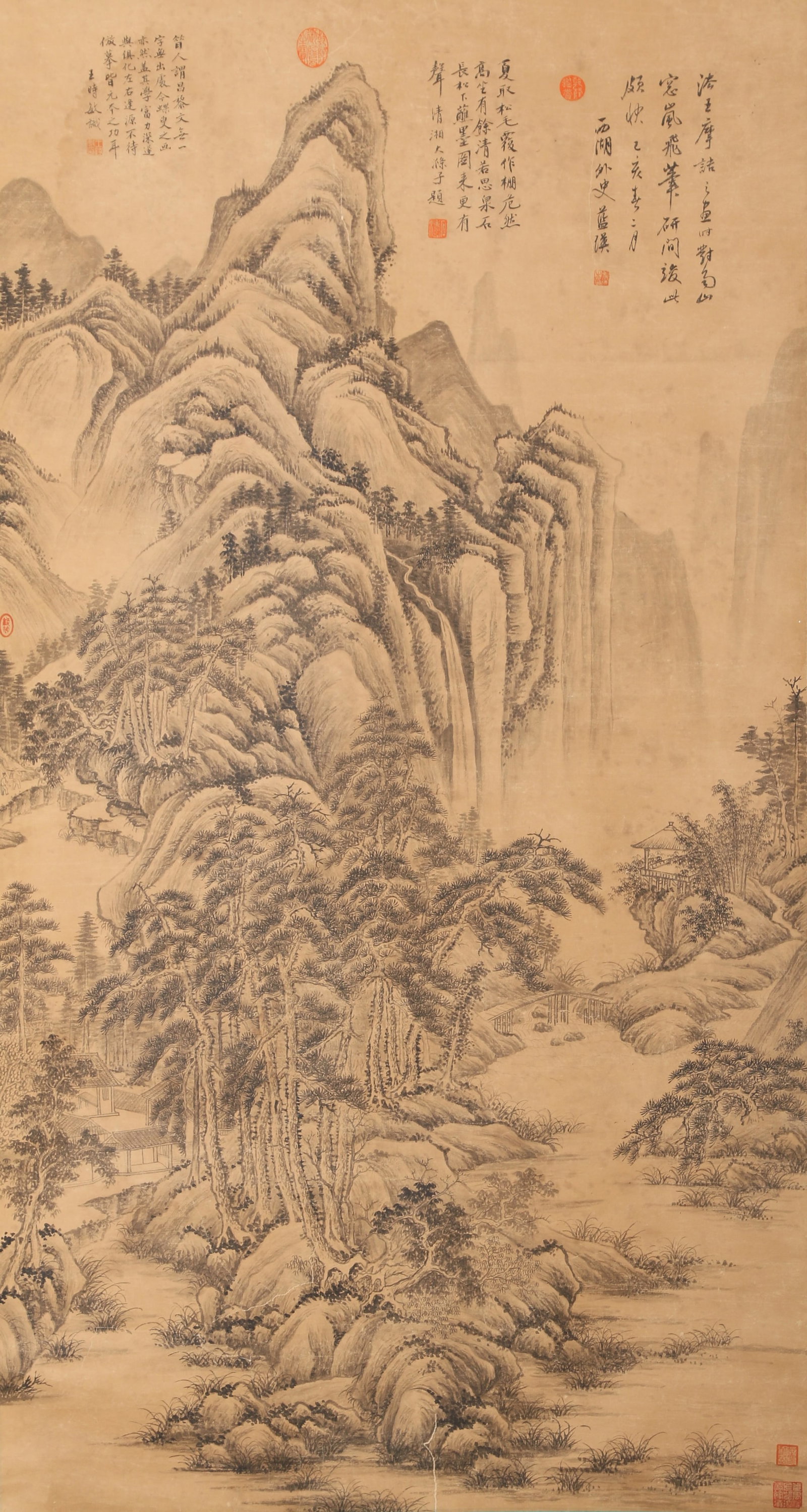 A PAINTING OF LANDSCAPE ON PAPER BY LAN YING.蓝瑛: Painting of Landscape on Paper by Lan Ying.蓝瑛