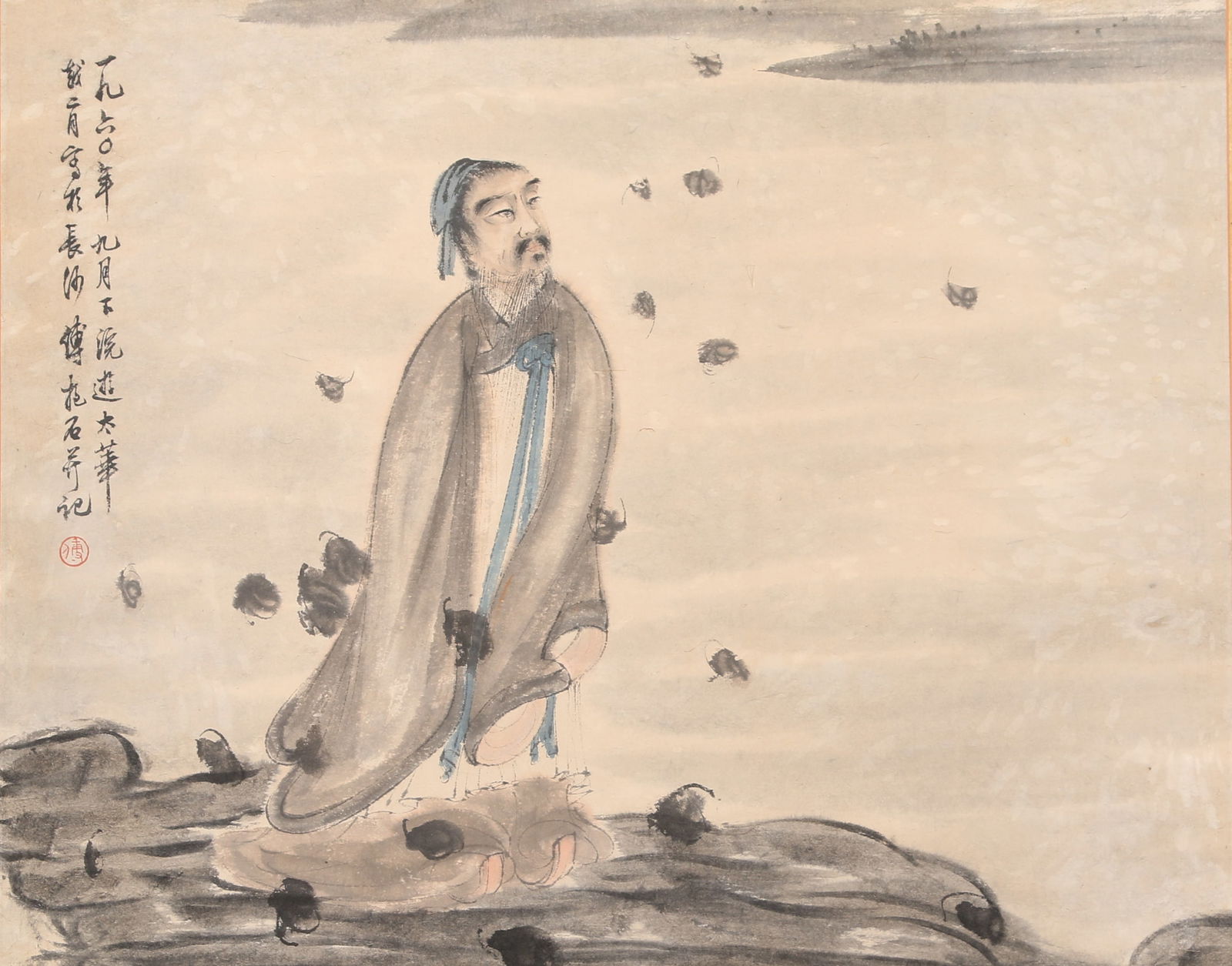 A FIGURE PAINTING ON PAPER BY FU BAOSHI.傅抱石: Figure Painting on Paper by Fu Baoshi.傅抱石