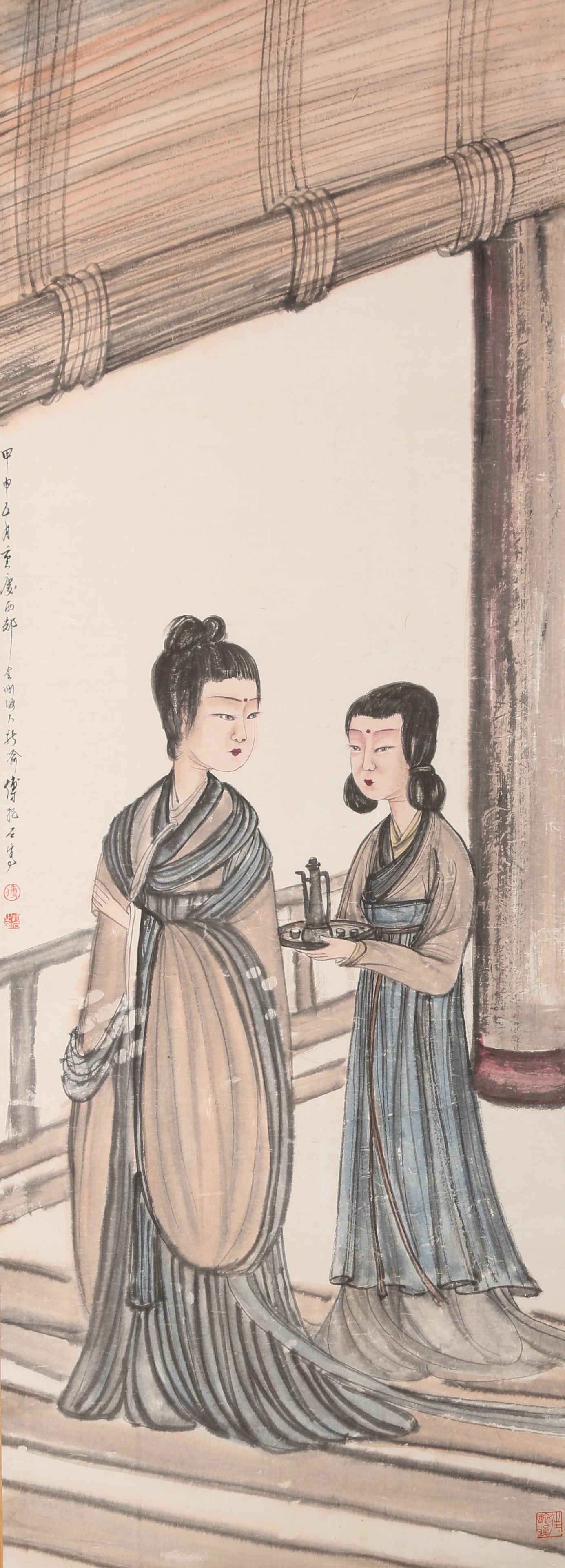 A LADY PAINTING ON PAPER BY FU BAOSHI.傅抱石: Lady Painting on Paper by Fu Baoshi.傅抱石