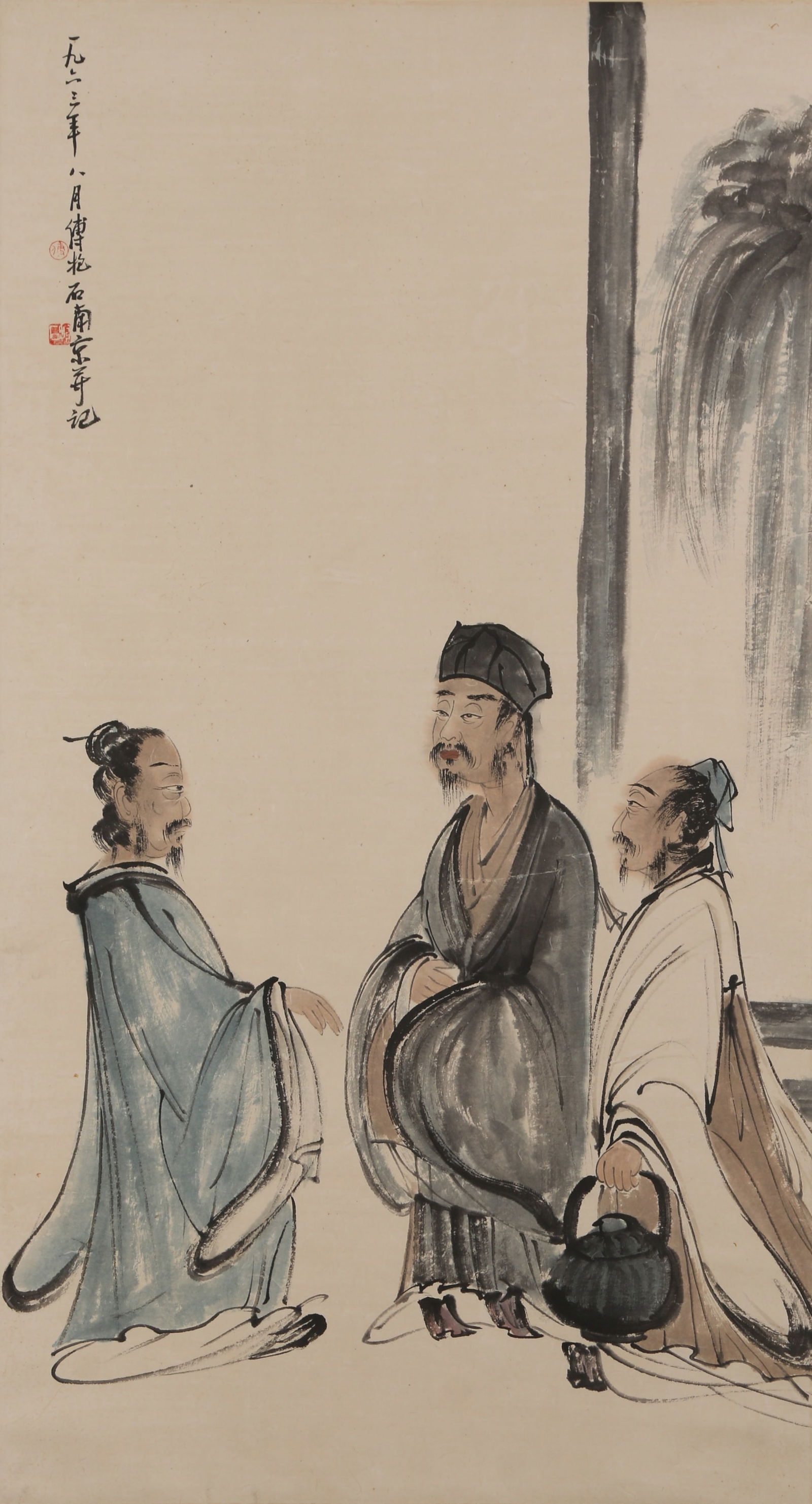 A FIGURE PAINTING ON PAPER BY FU BAOSHI.傅抱石: Figure Painting on Paper by Fu Baoshi.傅抱石