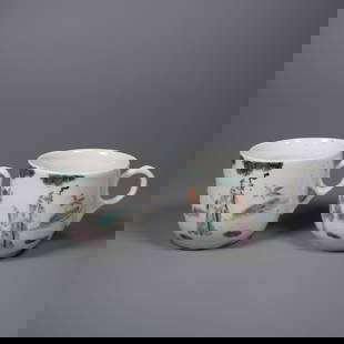 A PAIR OF FAMILLE ROSE CUPS WITH FIGURE STORY MOTIFS: Pair of famille rose cups with figure story motifs