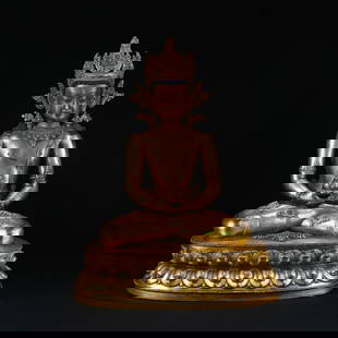 A GILT BRONZE STATUE OF AMITAYUS (INFINITE LIFE BUDDHA): Gilt bronze statue of Amitayus (Infinite Life Buddha)