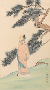 A FIGURE PAINTING ON PAPER BY ZHANG DAQIAN.张大千: Figure Painting on Paper by Zhang Daqian.&#24352;&#22823;&#21315;