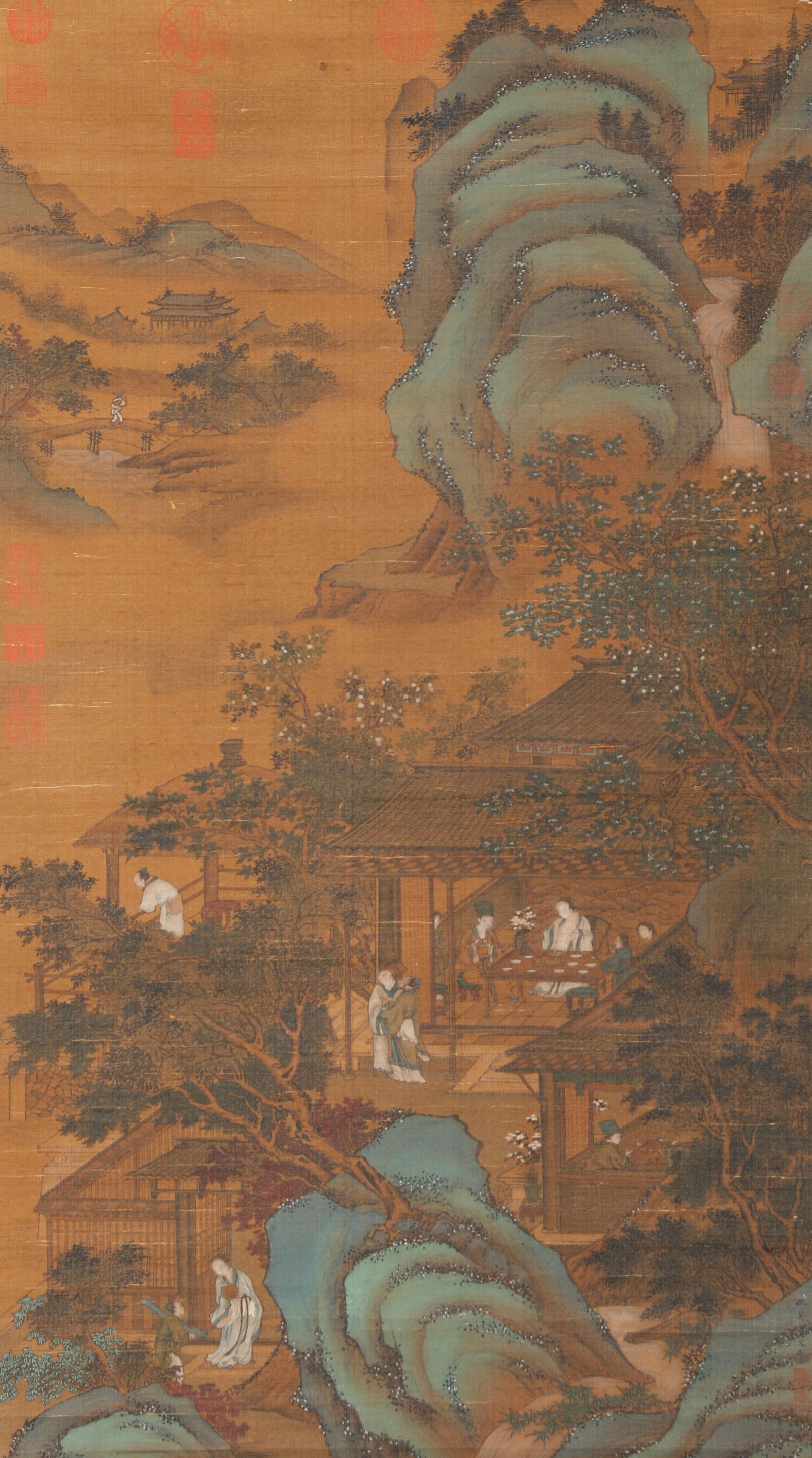 A LANDSCAPE AND FIGURE PAINTING ON SILK BY QIU YING.仇英: Landscape and figure painting on silk by Qiu Ying.仇英