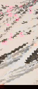A FLOWER AND BIRD PAINTING ON PAPER BY QI BAISHI.齐白石: Flower and Bird painting on paper by Qi Baishi.&#40784;&#30333;&#30707;