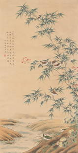 A FLOWER AND BIRD PAINTING ON PAPER BY MA QUAN.马荃: Flower and Bird Painting on Paper by Ma Quan.&#39532;&#33603;