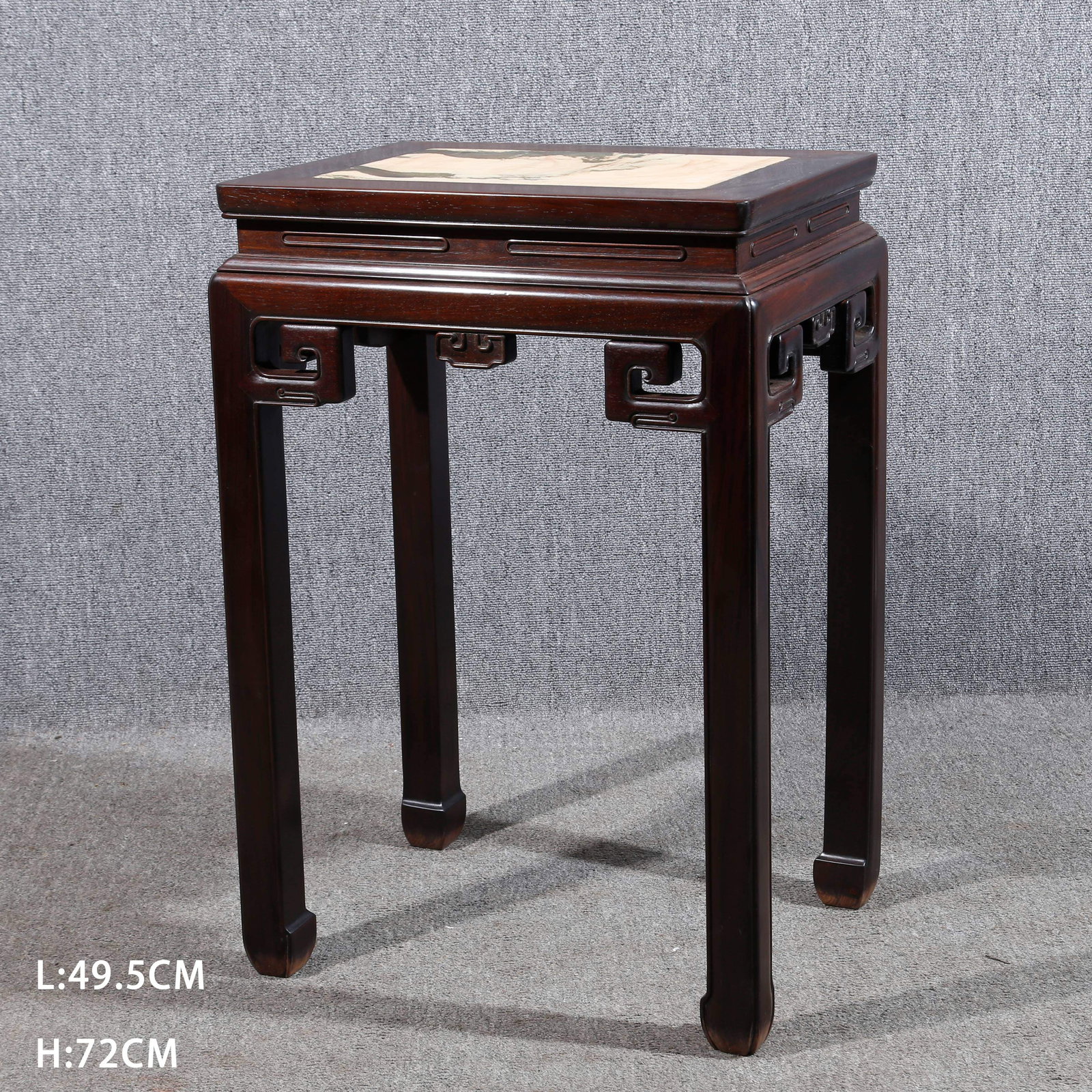 A ZITAN WOOD TEA TABLE INLAID WITH CLOUD STONE: Zitan Wood Tea Table Inlaid with Cloud Stone