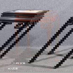 A ZITAN WOOD TEA TABLE INLAID WITH CLOUD STONE: Zitan Wood Tea Table Inlaid with Cloud Stone