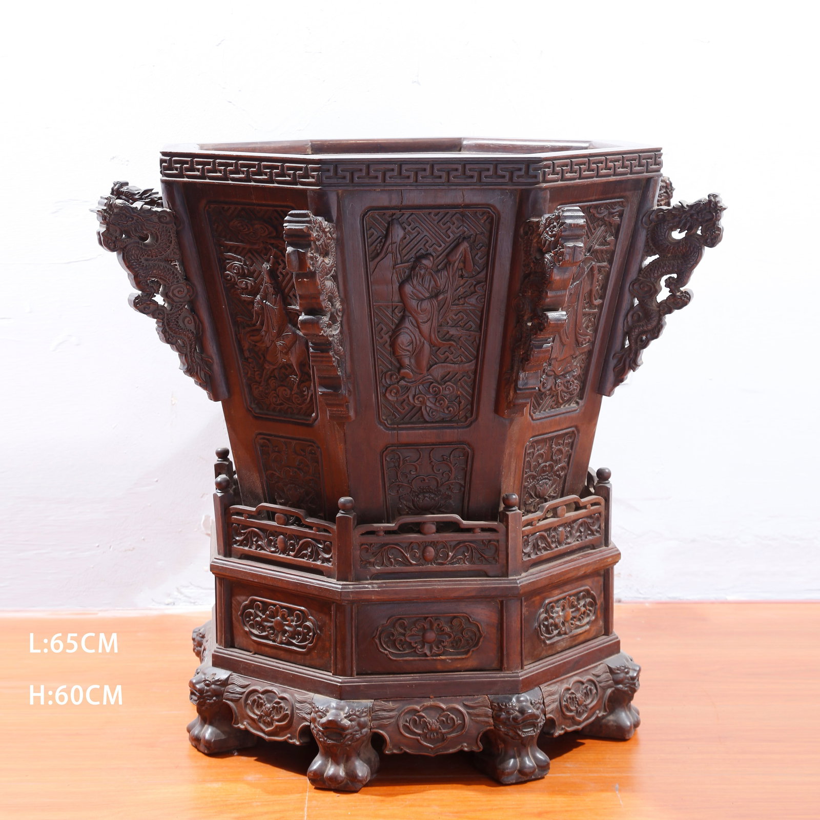 A ZITAN WOOD TEA TABLE WITH EIGHT DRAGON HANDLES: Zitan Wood Tea Table with Eight Dragon Handles