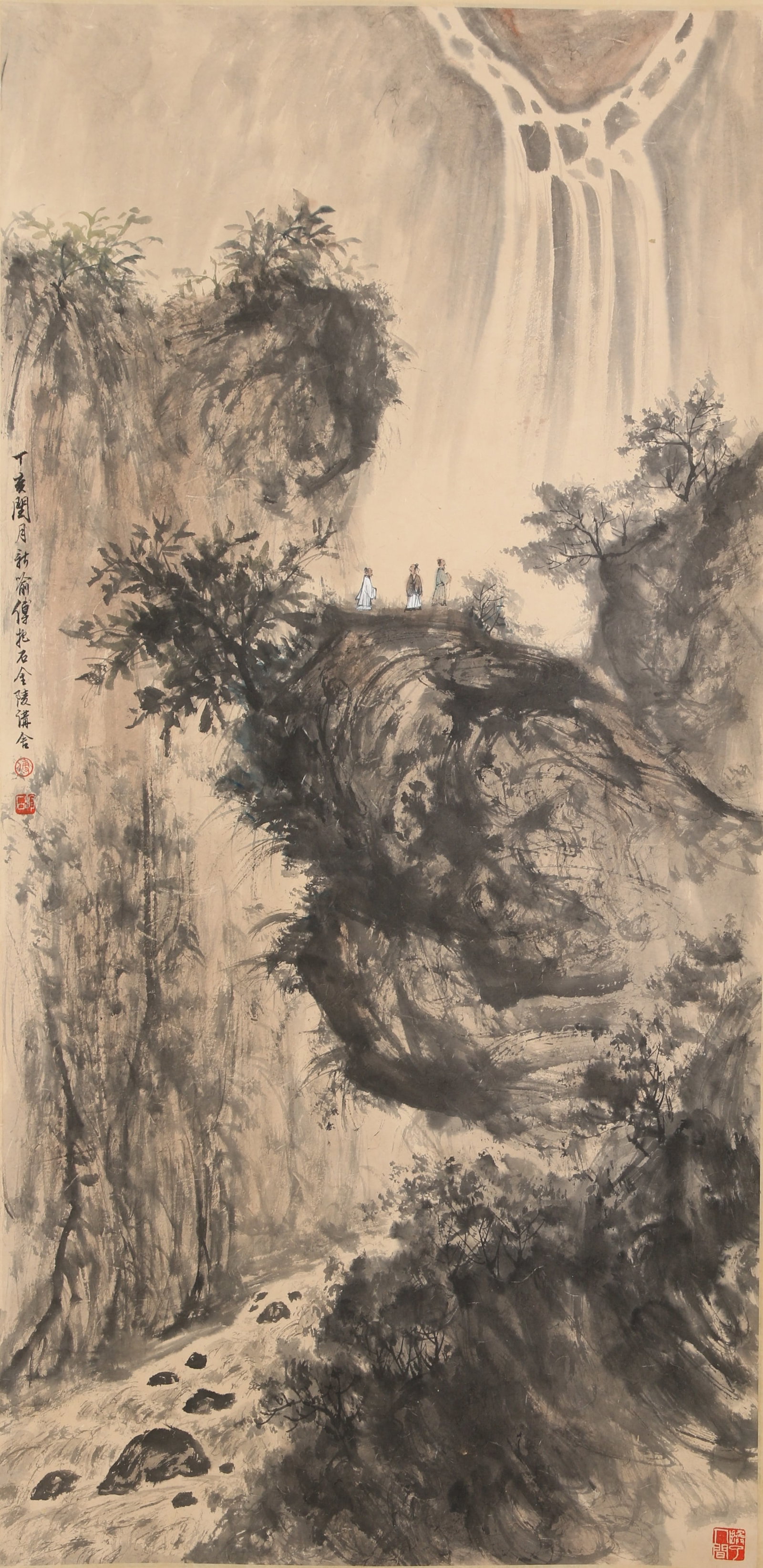 A LANDSCAPE PAINTING ON PAPER BY FU BAOSHI.傅抱石: Landscape Painting on Paper by Fu Baoshi.傅抱石