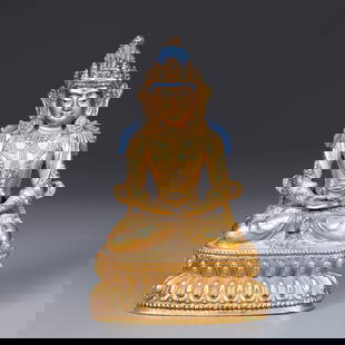 A GILT BRONZE STATUE OF AMITAYUS (BUDDHA OF LONG LIFE): Gilt bronze statue of Amitayus (Buddha of Long Life)