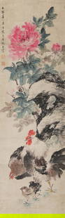 A PAINTING OF FLOWERS AND BIRDS ON PAPER BY ZHANG XIONG.张熊: Painting of Flowers and Birds on Paper by Zhang Xiong.&#24352;&#29066;