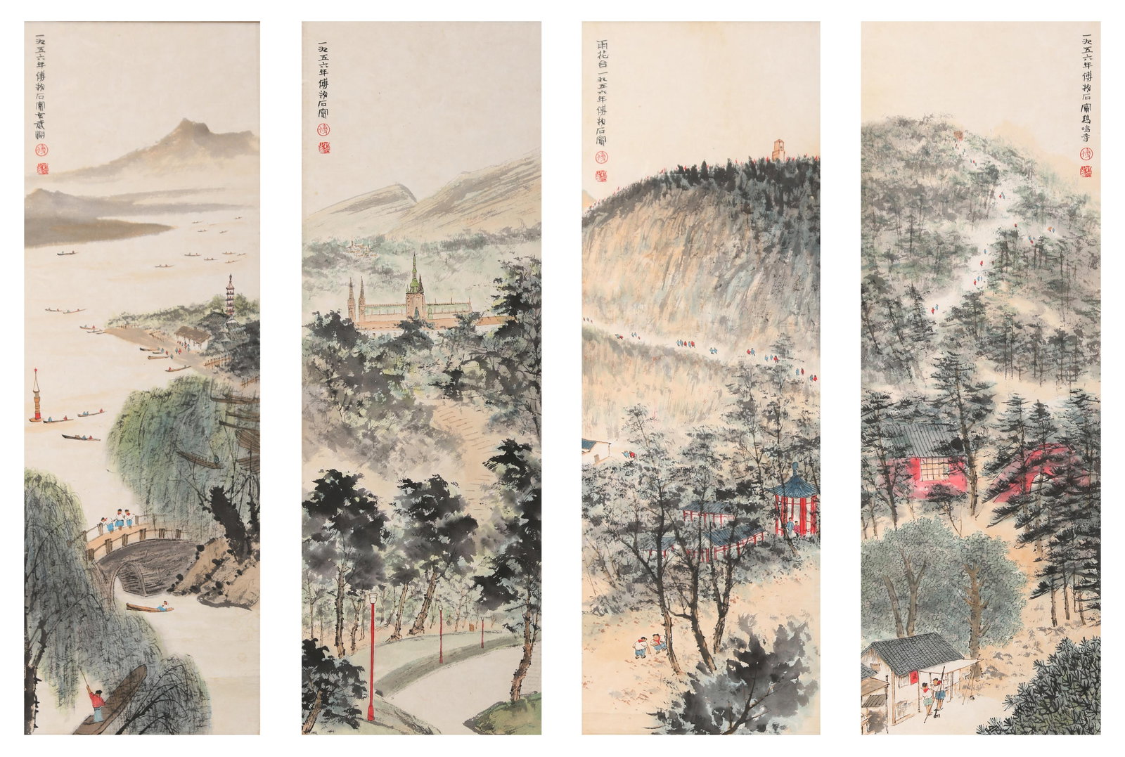 A LANDSCAPE PAINTINGS ON PAPER (4 PIECES) BY FU BAOSHI.傅抱石: Landscape Paintings on Paper (4 pieces) by Fu Baoshi.傅抱石