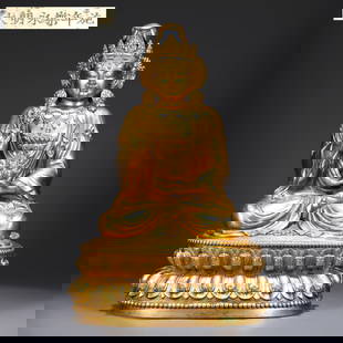 A GILT BRONZE STATUE OF AMITAYUS (BUDDHA OF LONG LIFE): Gilt bronze statue of Amitayus (Buddha of Long Life)
