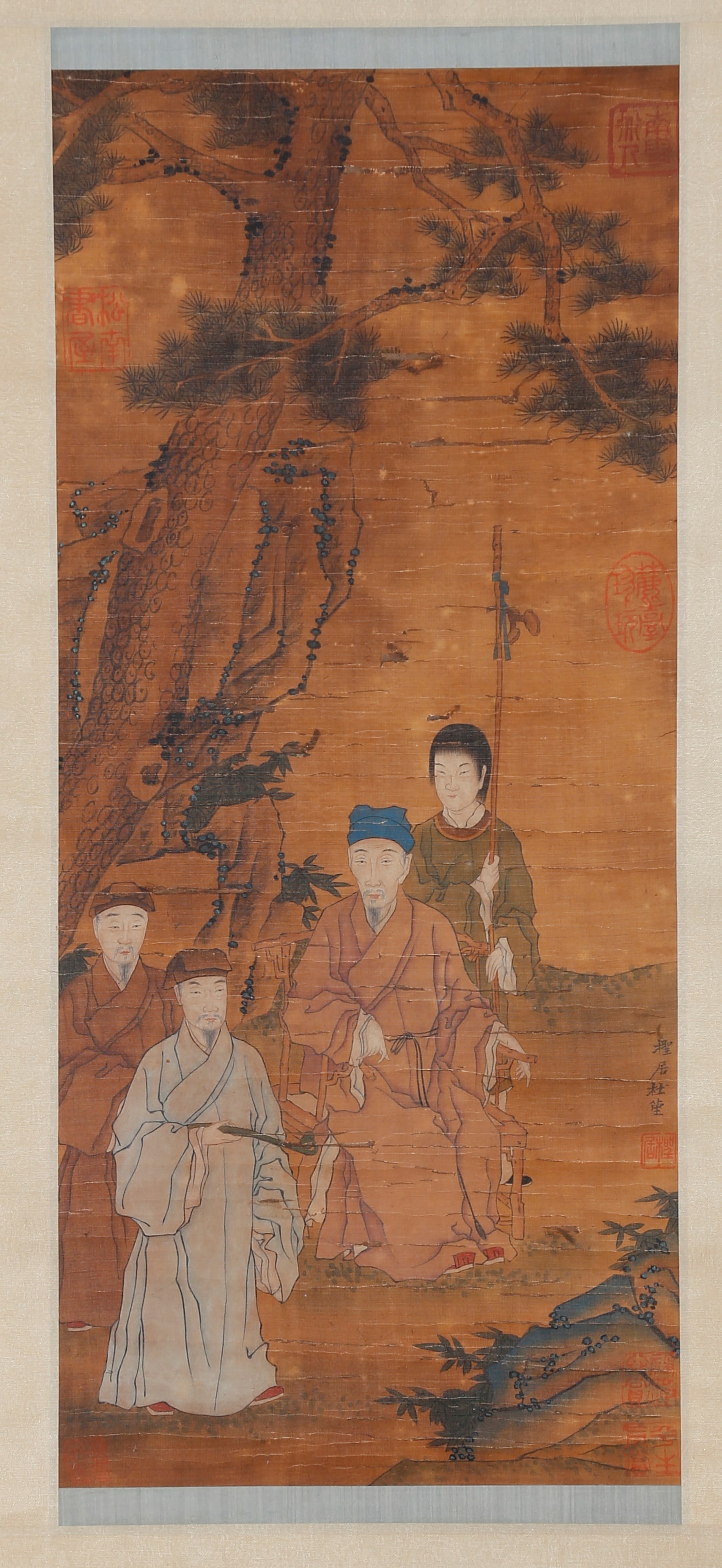 A "FIGURES" ON SILK BY DU JIN.杜堇: "Figures" on Silk by Du Jin.杜堇