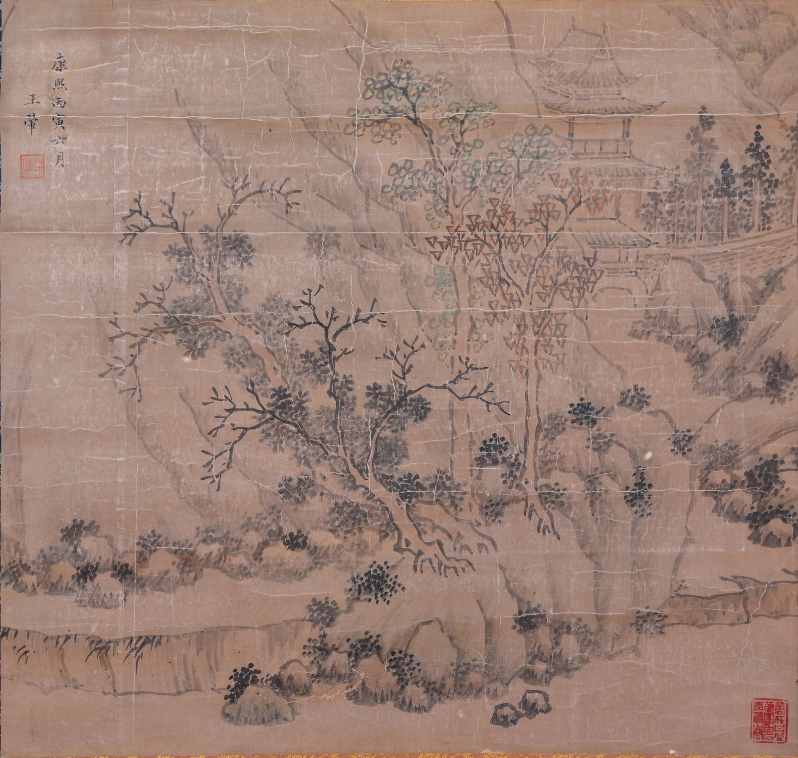 A LANDSCAPE PAINTING ON PAPER BY WANG HUI.王翚: Landscape painting on paper by Wang Hui.王翚