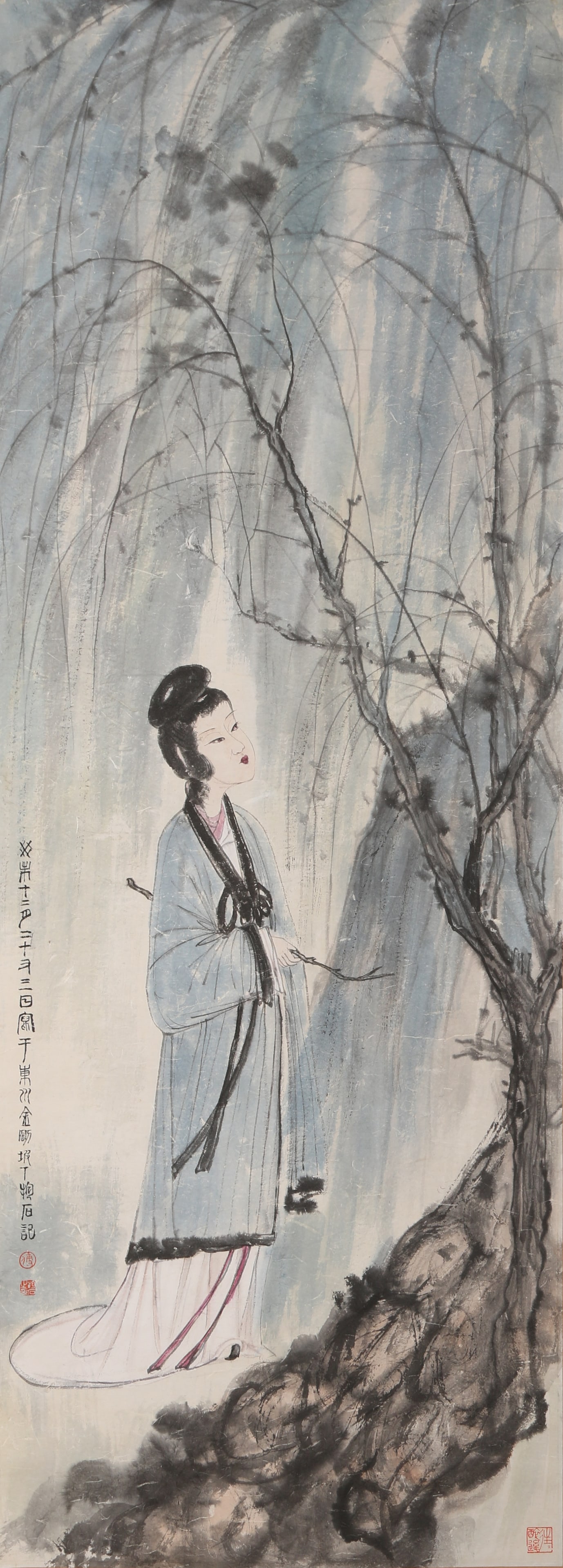 A LADY PAINTING ON PAPER BY FU BAOSHI.傅抱石: Lady Painting on Paper by Fu Baoshi.傅抱石
