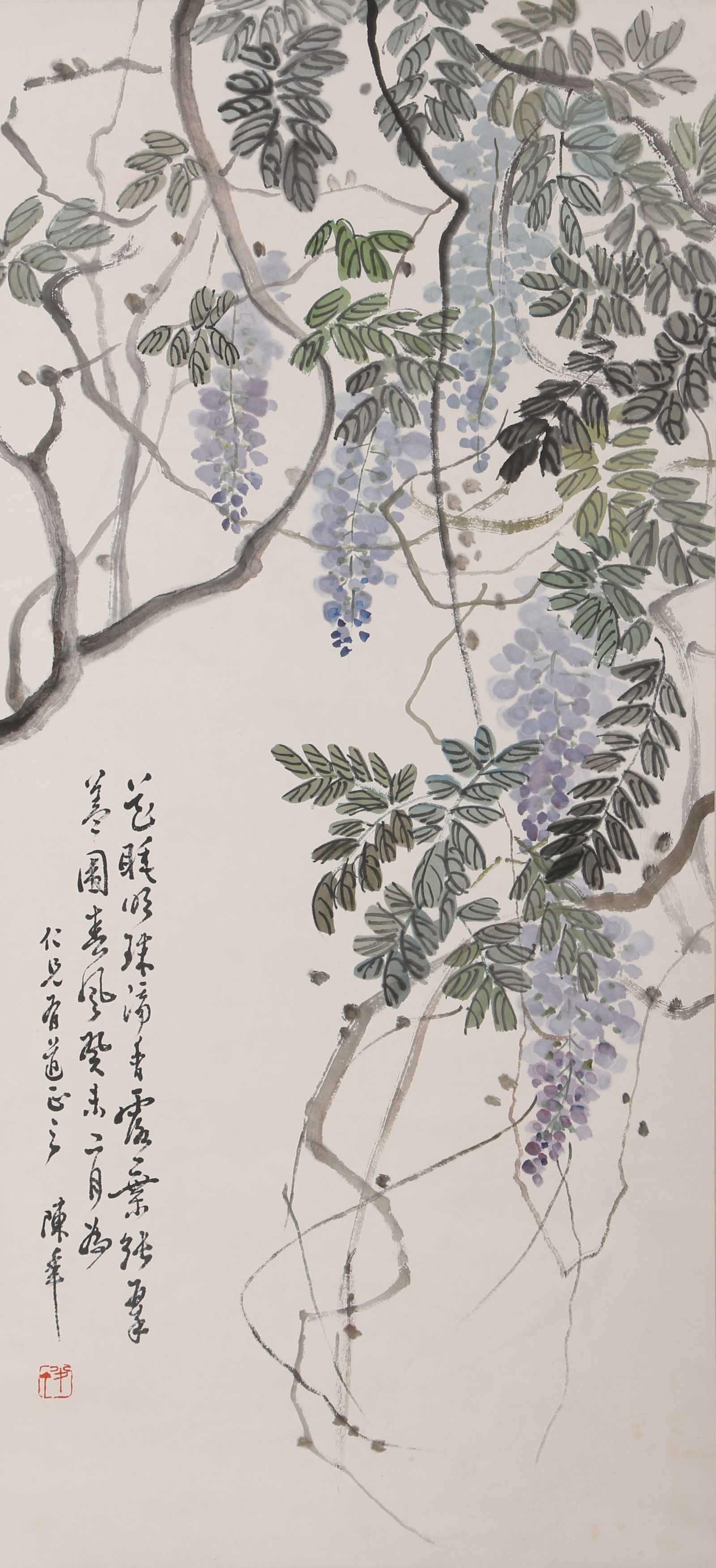 A WISTERIA PAINTING ON PAPER BY CHEN BANDING.陈半丁: Wisteria painting on paper by Chen Banding.陈半丁