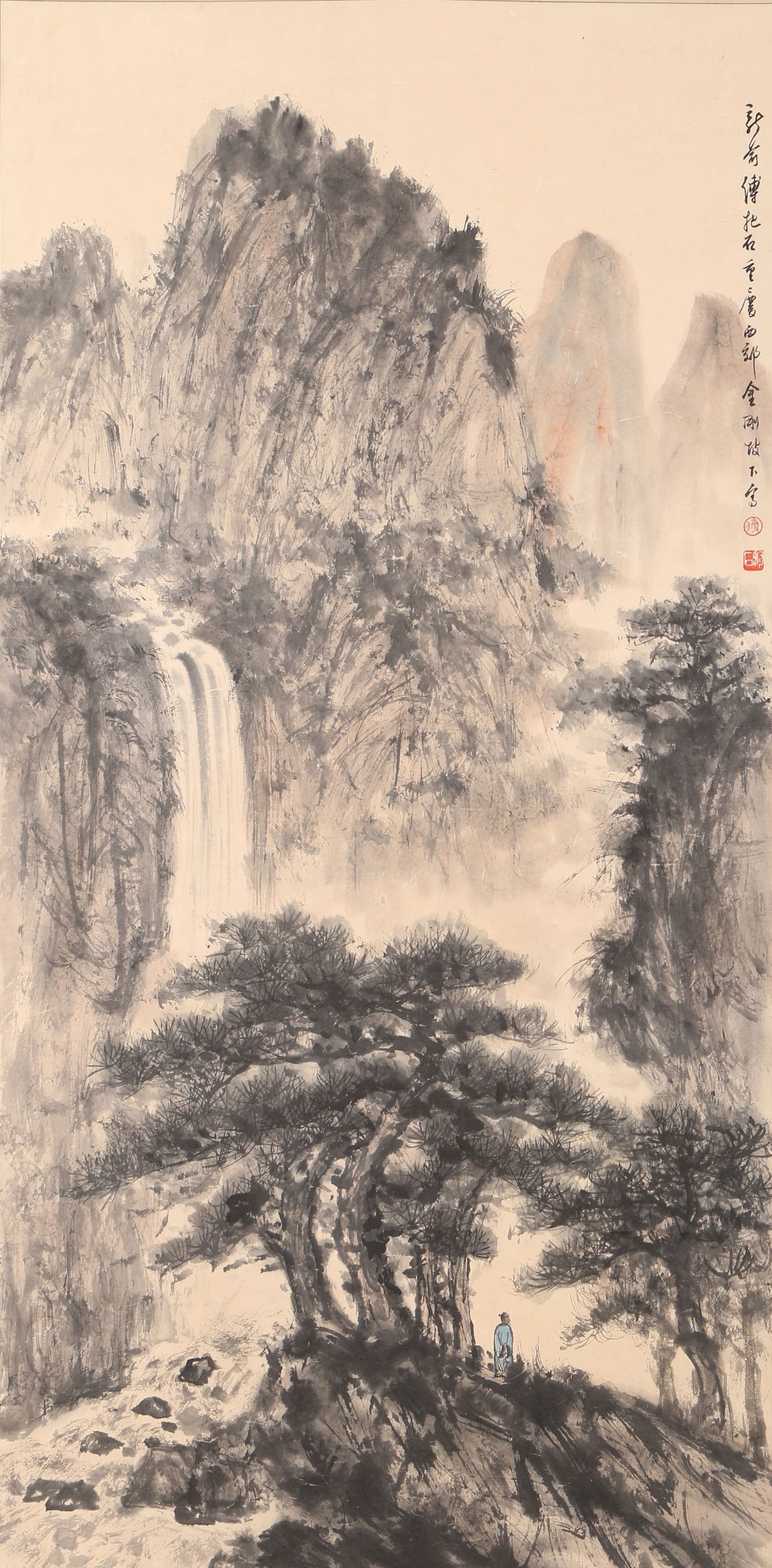 A LANDSCAPE PAINTING ON PAPER BY FU BAOSHI.傅抱石: Landscape painting on paper by Fu Baoshi.傅抱石