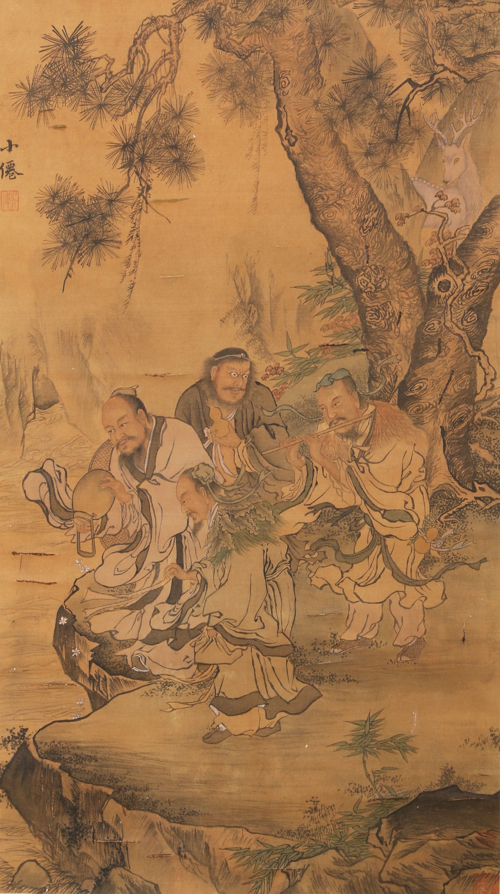 A FIGURE STORY PAINTING ON SILK BY WU WEI.吴伟: Figure story painting on silk by Wu Wei.吴伟
