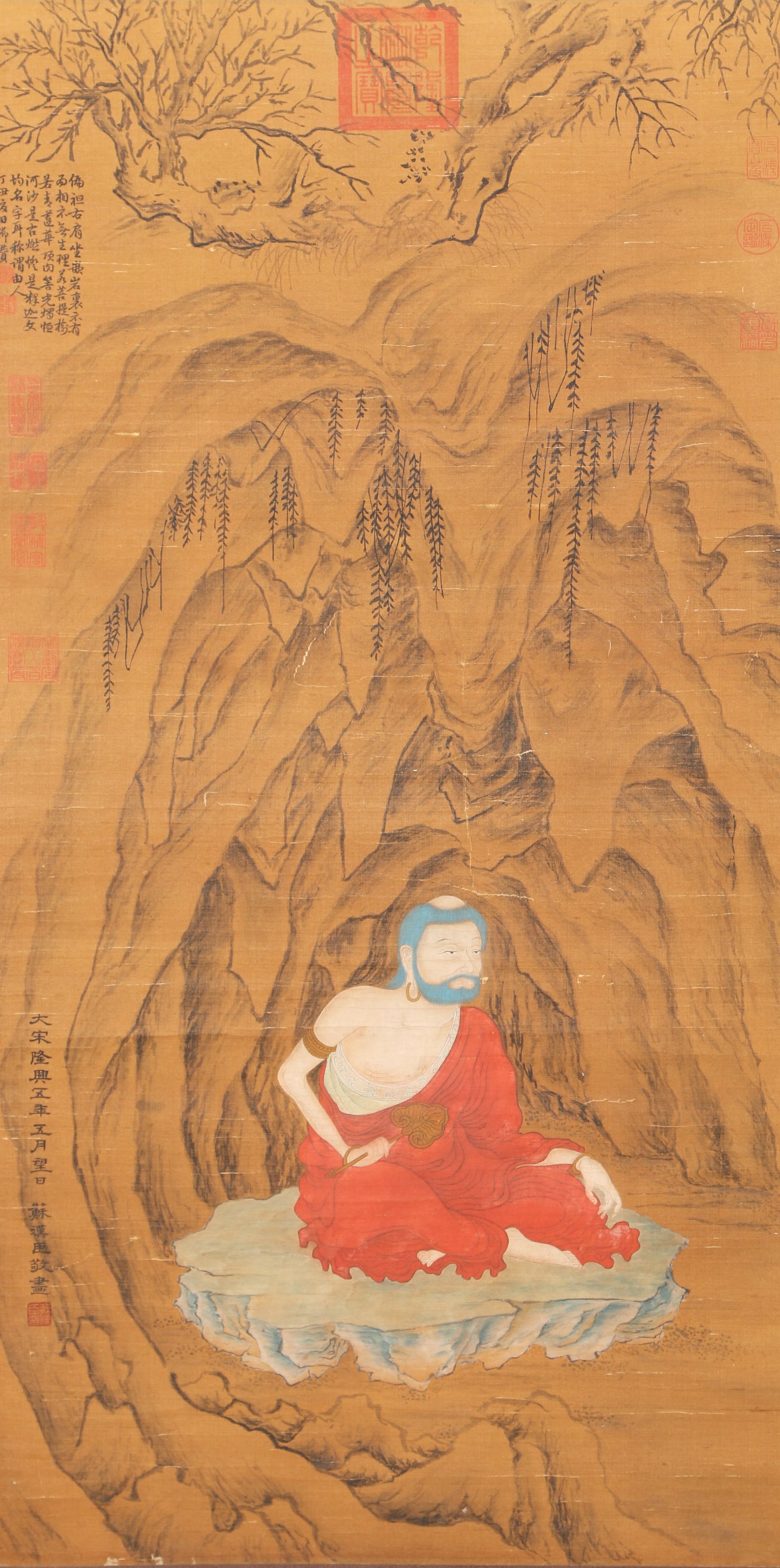 A LUOHAN PAINTING ON SILK BY SU HANCHEN.苏汉臣: Luohan Painting on Silk by Su Hanchen.苏汉臣