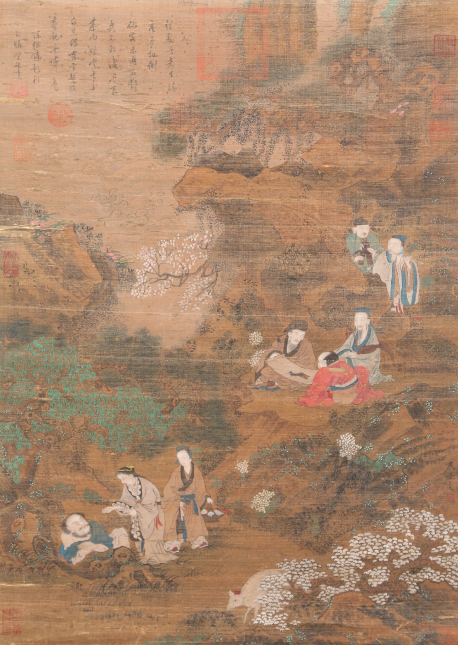A LANDSCAPE WITH FIGURES AND STORIES ON SILK BY ZHAN ZIQIAN.展子虔: Landscape with Figures and Stories on Silk by Zhan Ziqian.展子虔