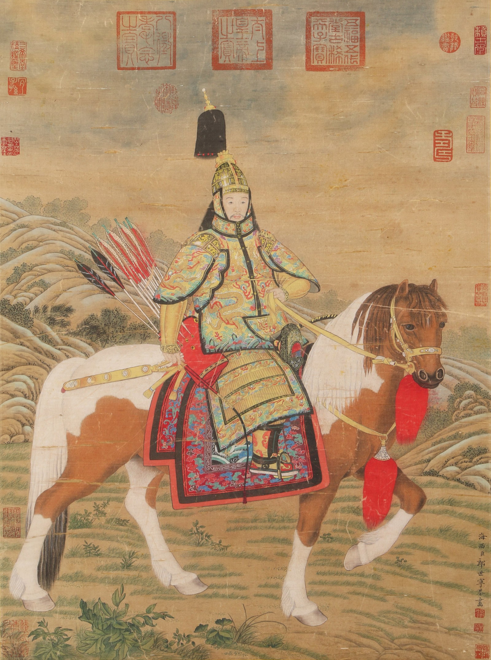 A GENERAL’S PORTRAIT ON SILK BY GIUSEPPE CASTIGLIONE (LANG SHINING).郎世宁: General’s Portrait on Silk by Giuseppe Castiglione (Lang Shining).郎世宁