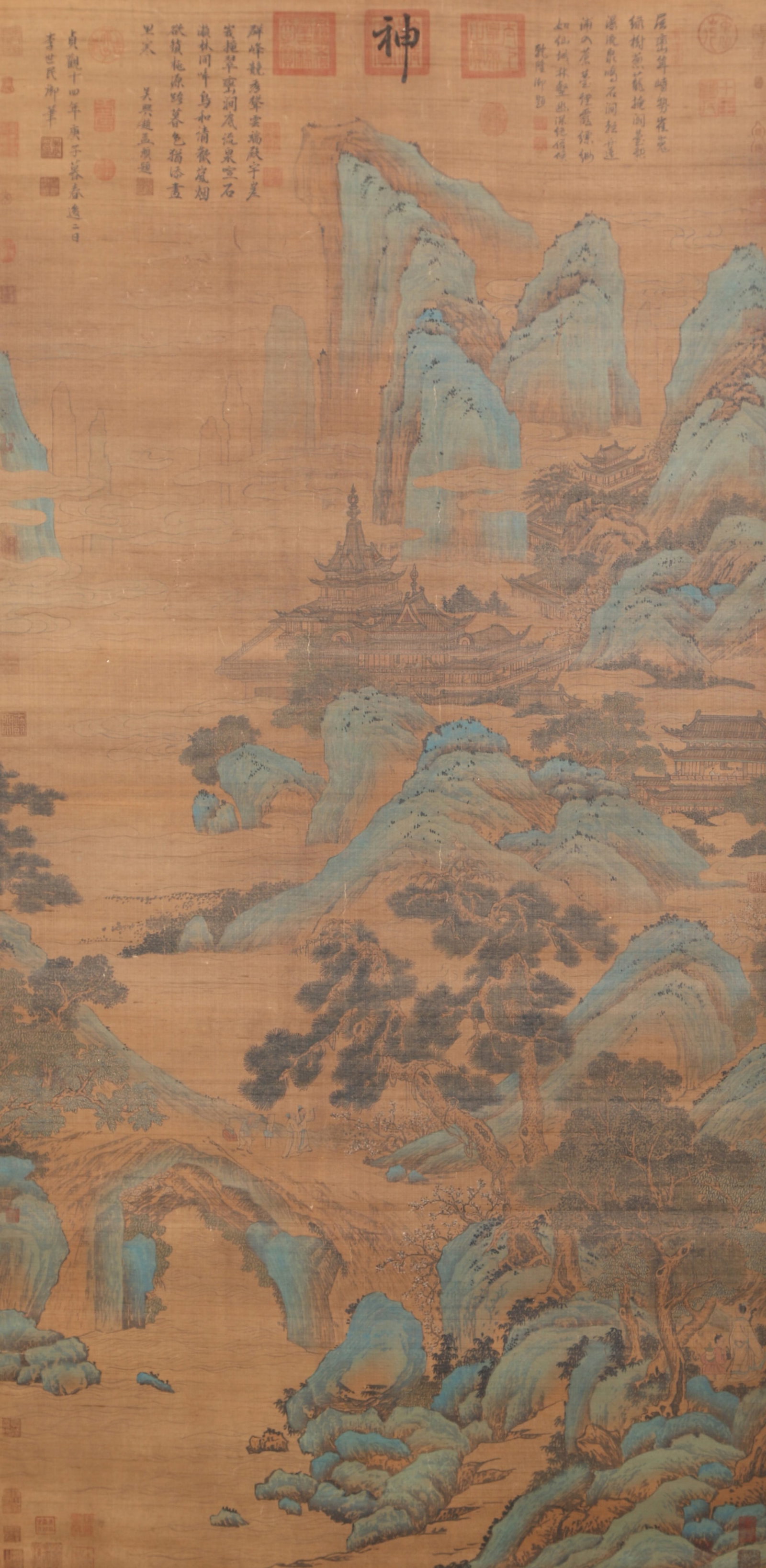 A SECLUDED VALLEYS AND RAVINES ON SILK BY LI SHIMIN.李世民: Secluded Valleys and Ravines on Silk by Li Shimin.李世民