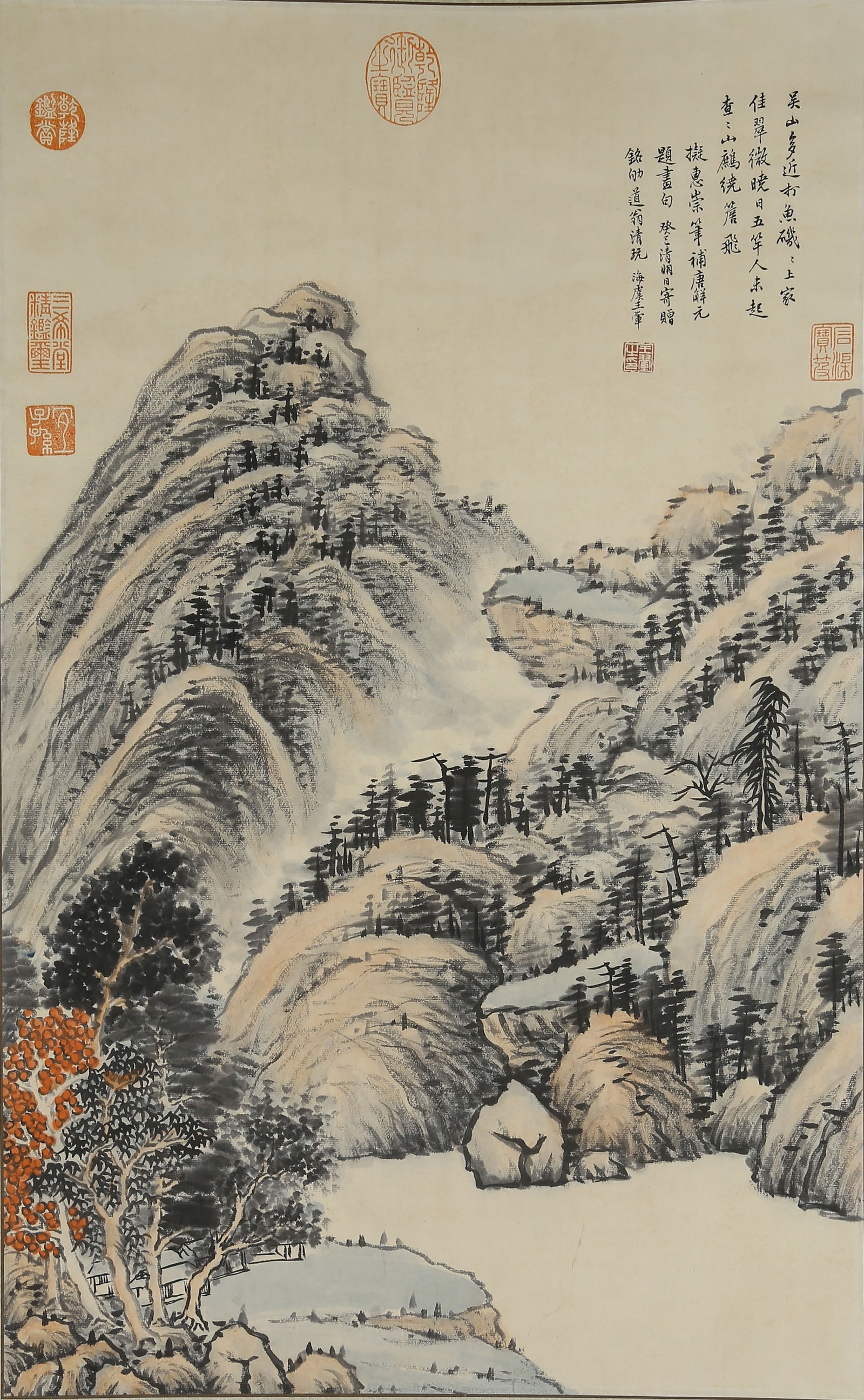 A LANDSCAPE PAINTING ON PAPER BY WANG HUI.王翚: Landscape Painting on Paper by Wang Hui.王翚