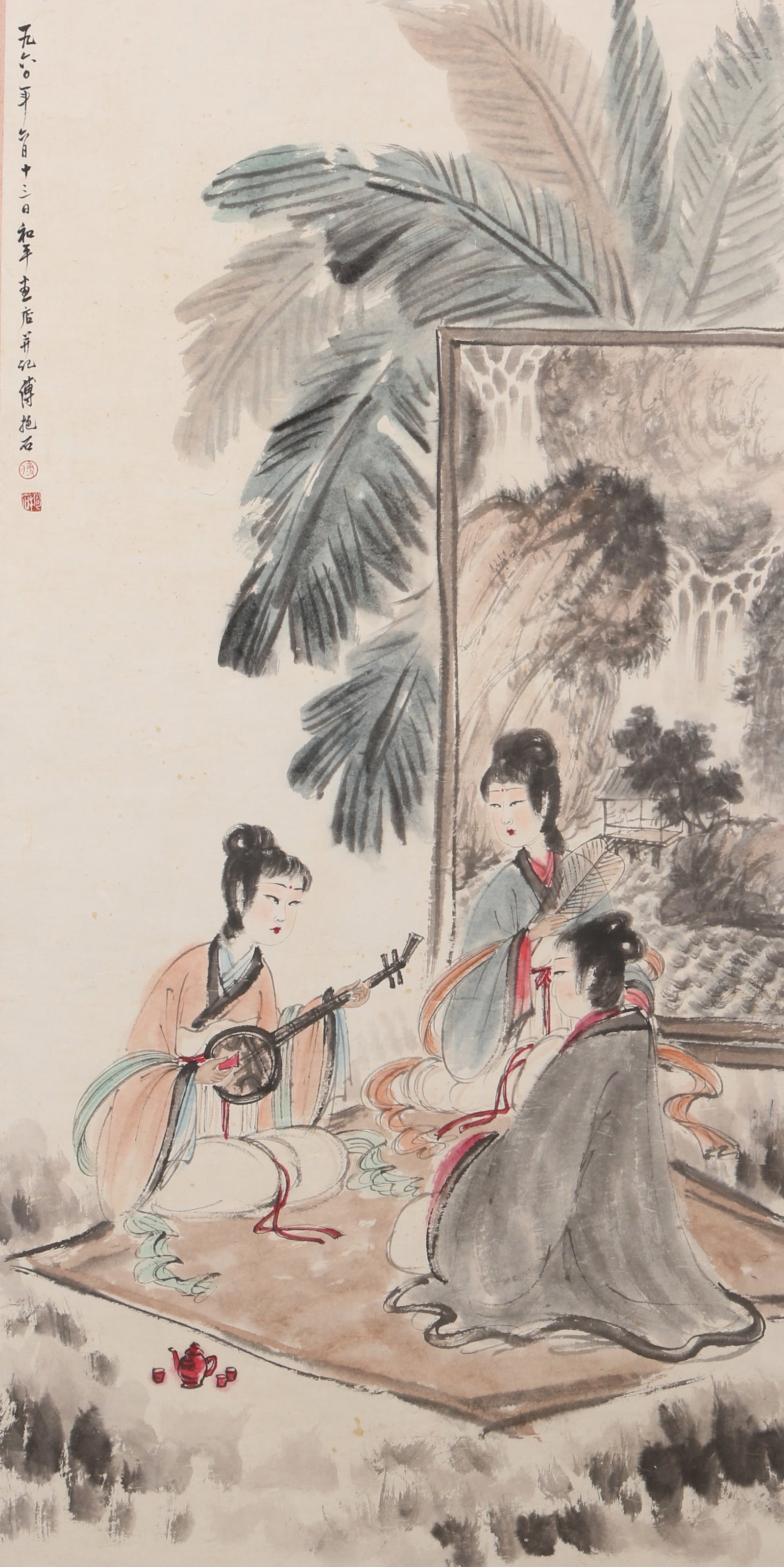 A LADY PAINTING ON PAPER BY FU BAOSHI.傅抱石: Lady Painting on Paper by Fu Baoshi.傅抱石