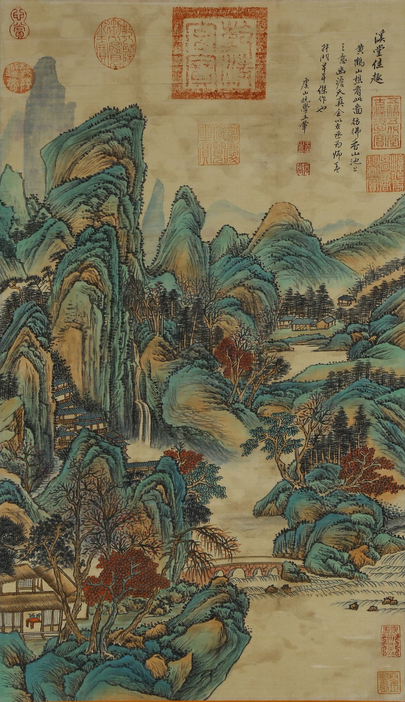 A LANDSCAPE PAINTING ON SILK BY WANG HUI.王翚: Landscape Painting on Silk by Wang Hui.王翚