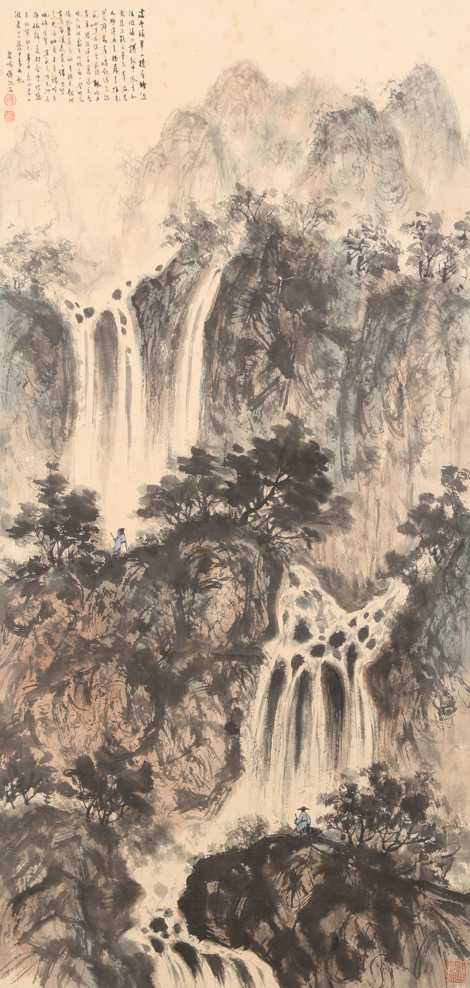 A LANDSCAPE PAINTING ON PAPER BY FU BAOSHI.傅抱石: Landscape Painting on Paper by Fu Baoshi.傅抱石