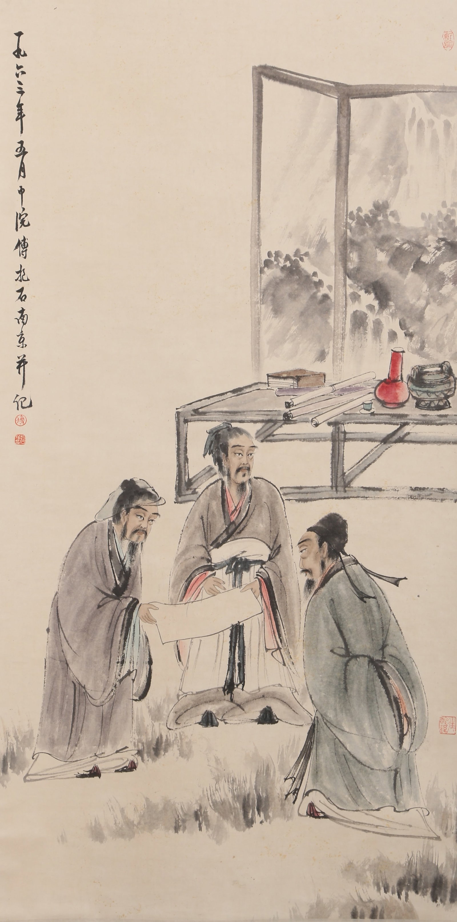 A FIGURE PAINTING OF A SCHOLAR ON PAPER FU BAOSHI.傅抱石: Figure Painting of a Scholar on Paper Fu Baoshi.傅抱石