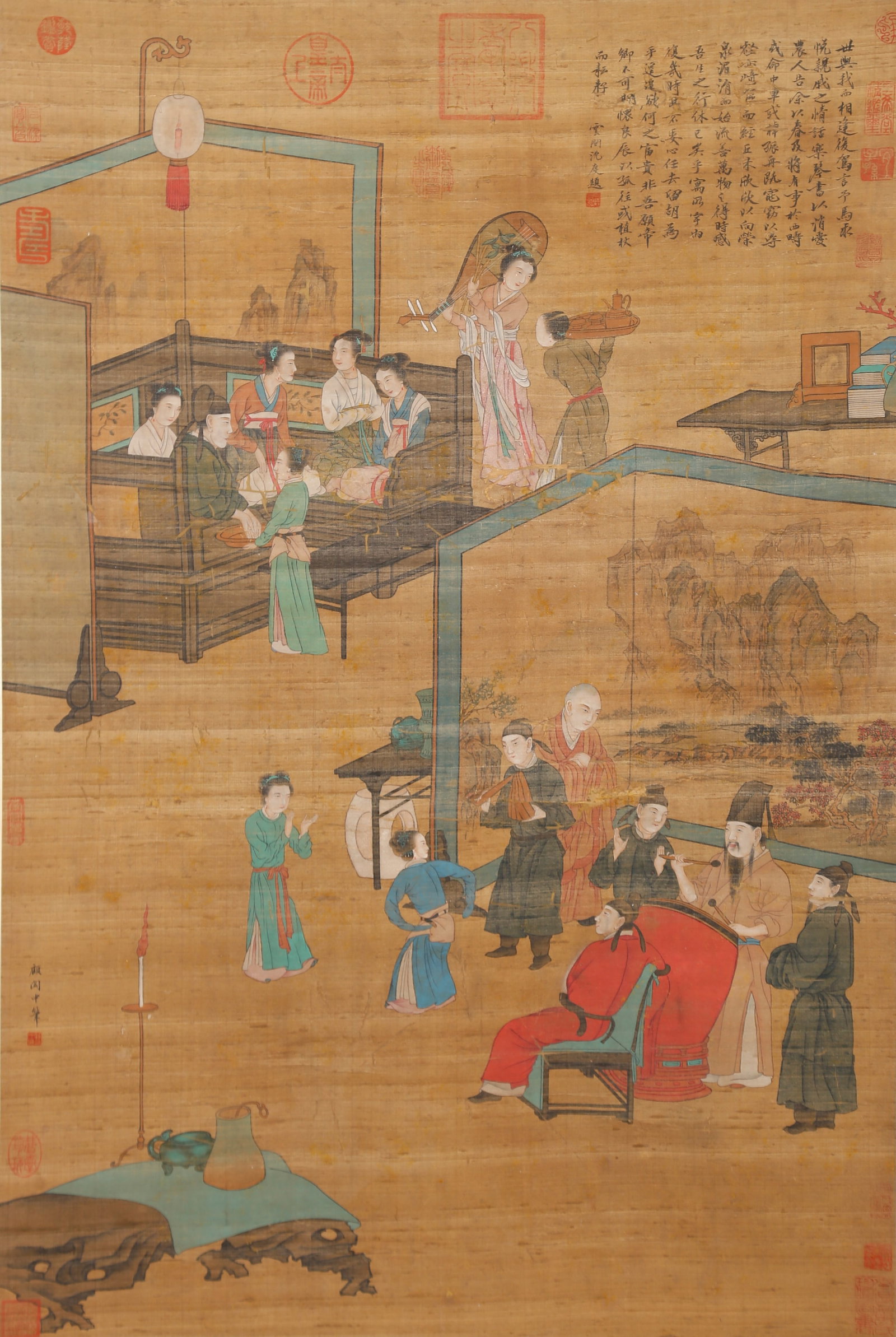 A NARRATIVE FIGURE PAINTING ON SILK BY GU HONGZHONG.顧閎中: Narrative Figure Painting on Silk by Gu Hongzhong.顧閎中