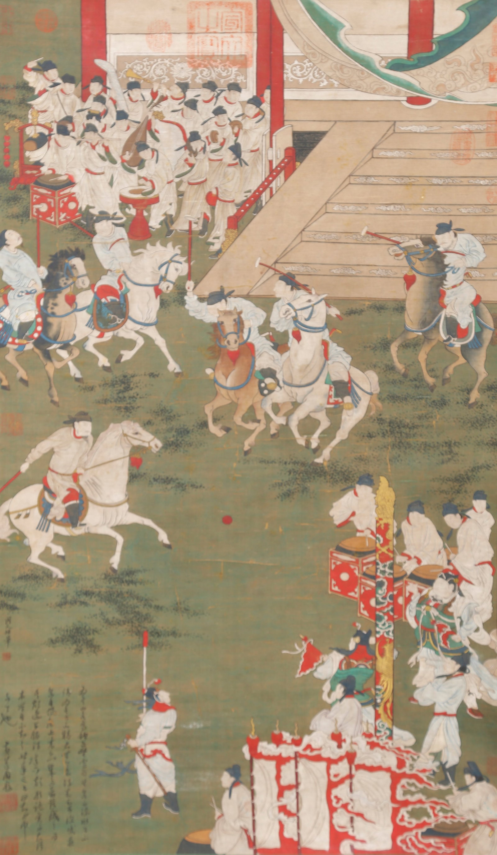A NARRATIVE FIGURE PAINTING ON SILK BY ZHOU WENJU.周文矩: Narrative Figure Painting on Silk by Zhou Wenju.周文矩